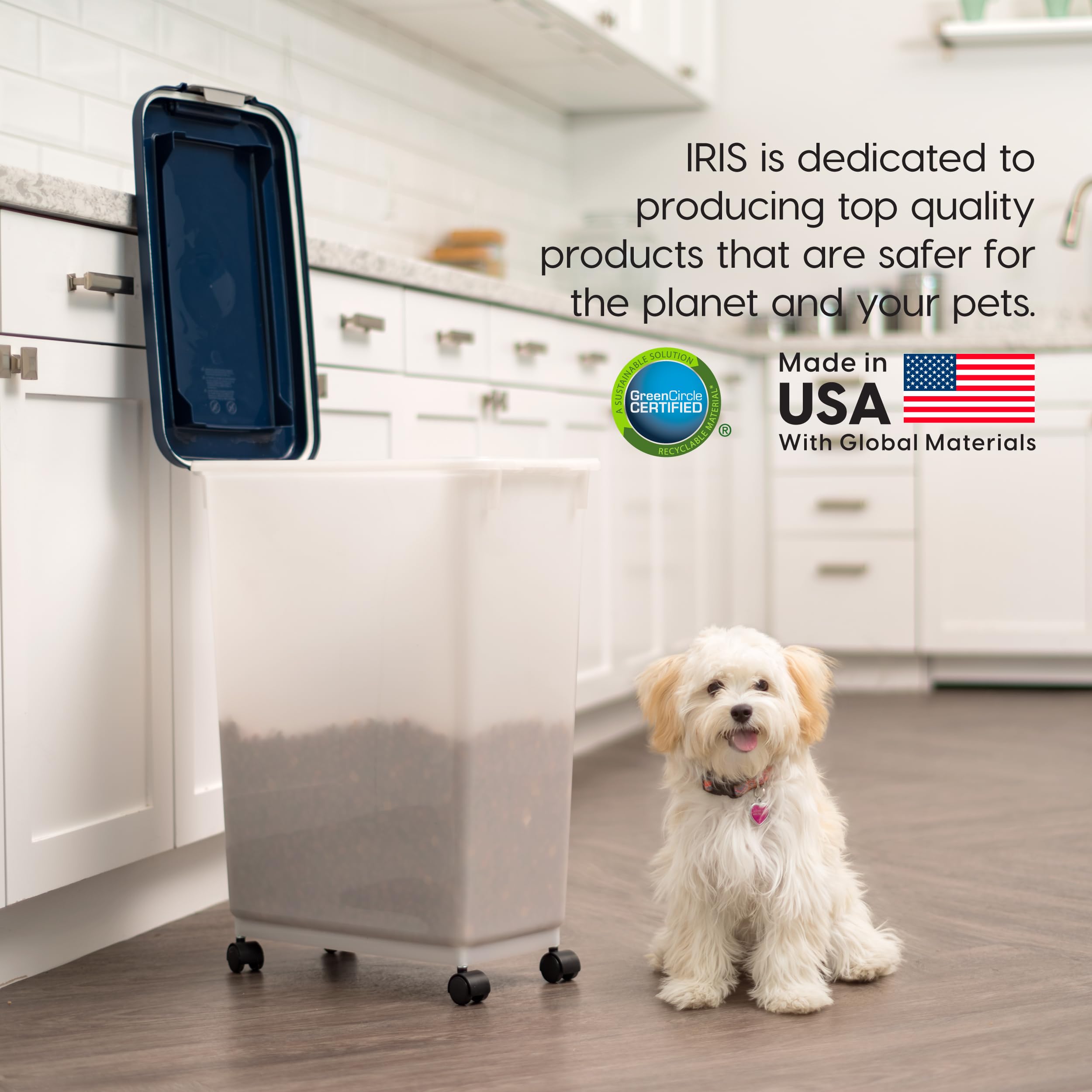 IRIS USA Airtight Dog Food Storage Container, Up to 38 lbs, Attachable Wheels, For Dog Cat Bird and Other Pet Food Storage Bin,