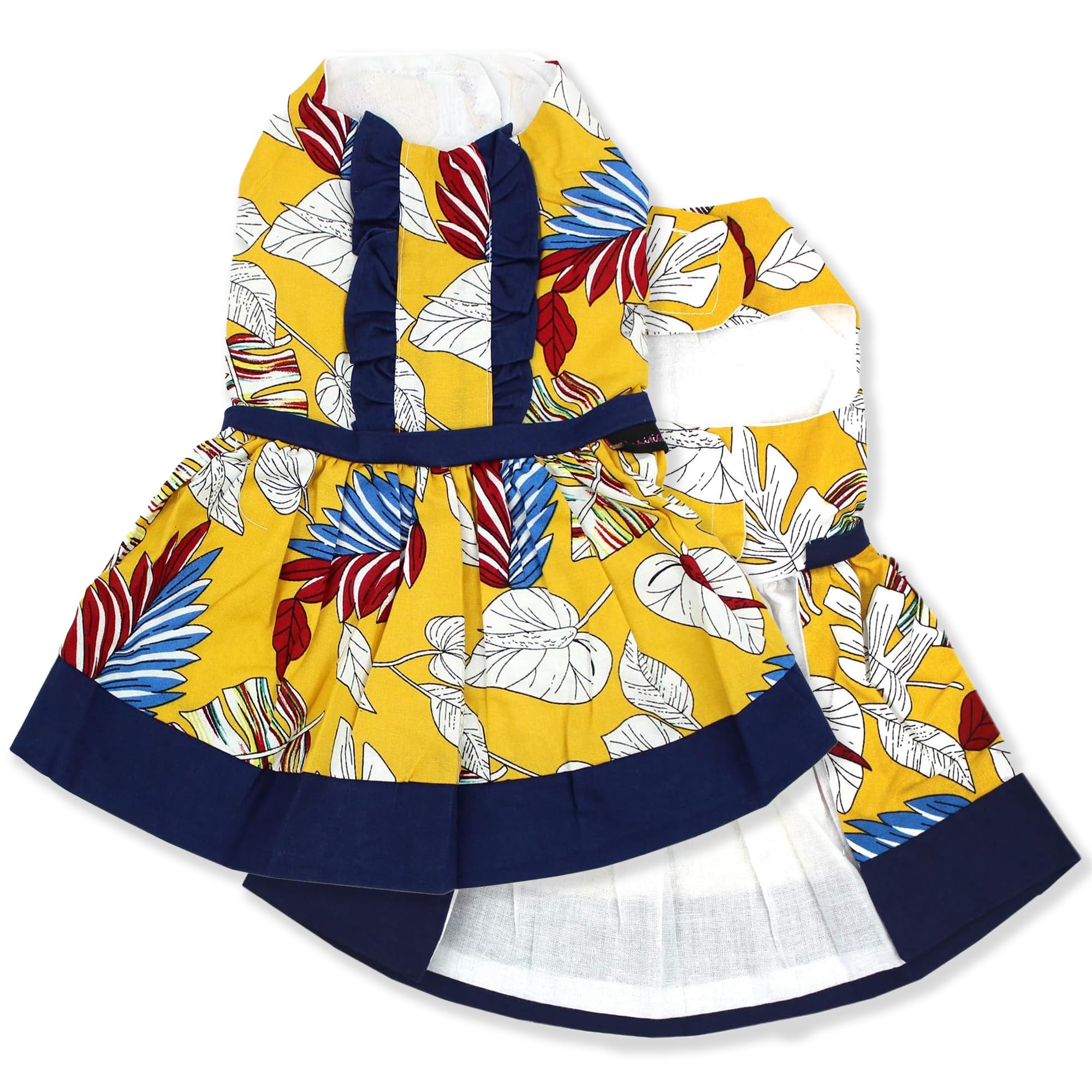 Parisian Pet Tribal Leaves Summer Dress - Magic Strap Closure Beach Outfit - Lightweight And Breathable Dresses For Large Dogs G