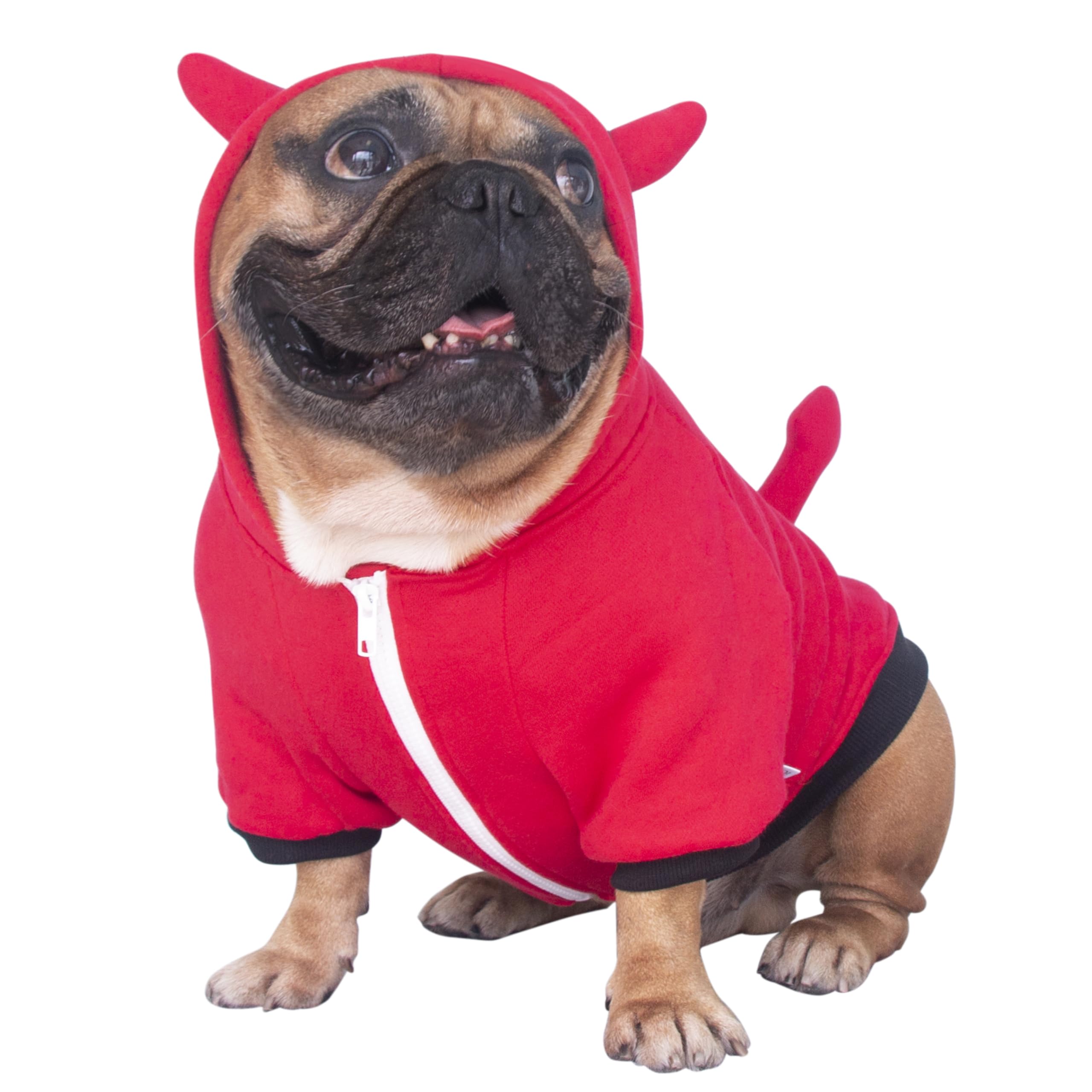 Ichoue I Am A French Bulldog Dog Little Devil Costumes Clothes Sweater Cute Funny For Small Dogs Cold Weather Winter Coats Hoodies Frenchie English Pug Pitbull Corgi Puppy - Red, Medium