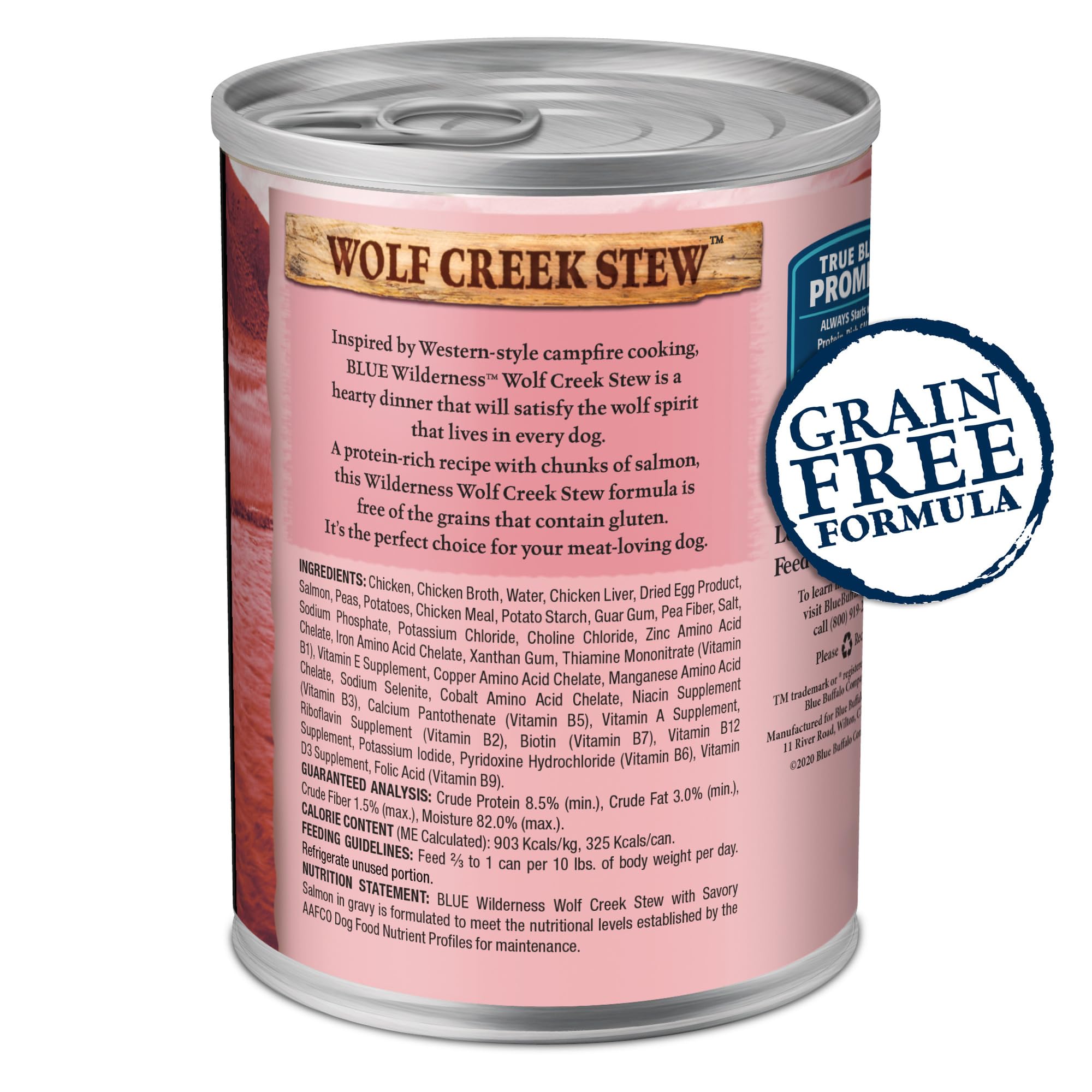 Blue Buffalo Wilderness Wolf Creek Stew High Protein, Natural Wet Food for Dogs, Hearty Salmon Stew in Gravy, 12.5-oz cans, 12 C