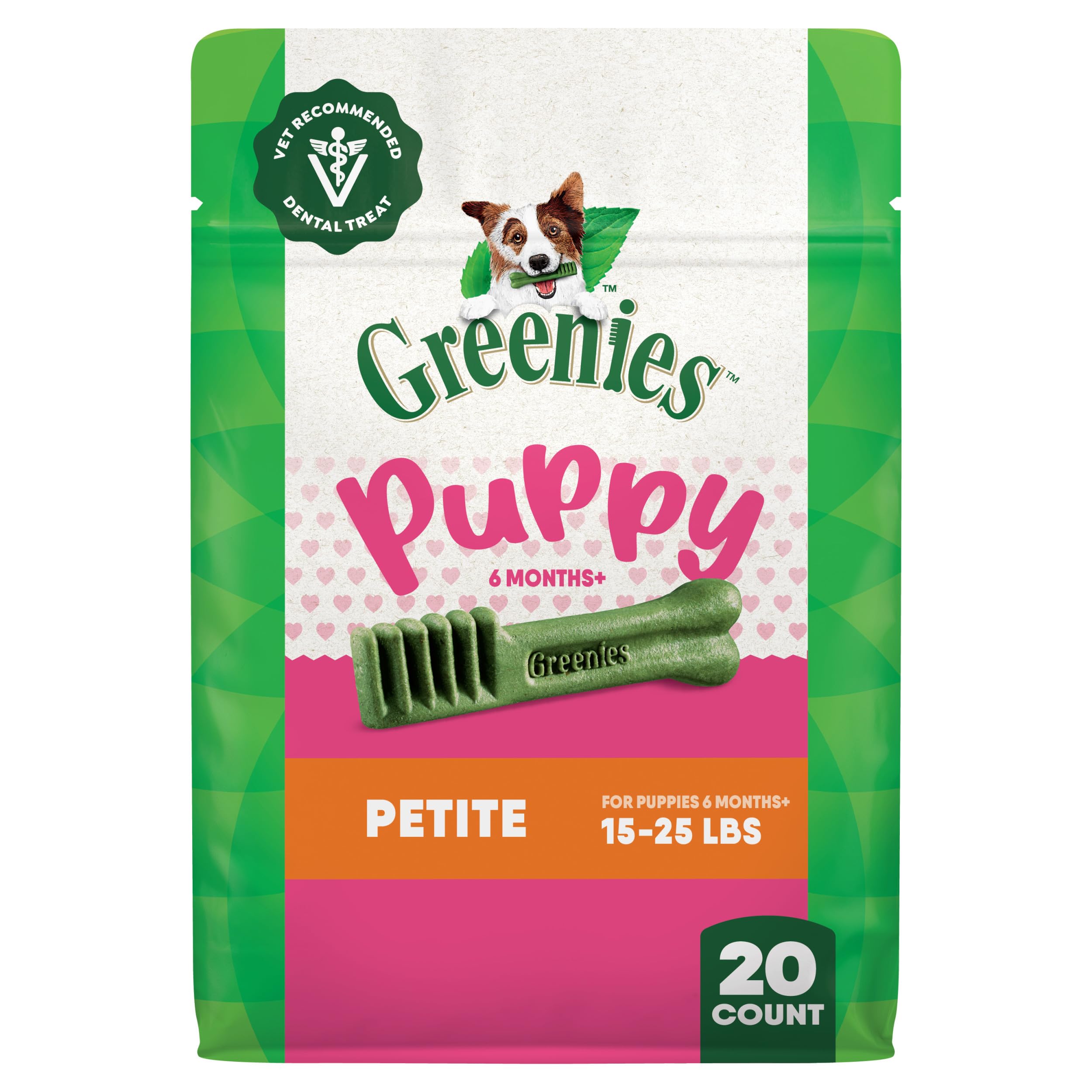 Greenies Puppy Petite Size Dental Dog Treats, 12 oz. Pack (20 Treats)