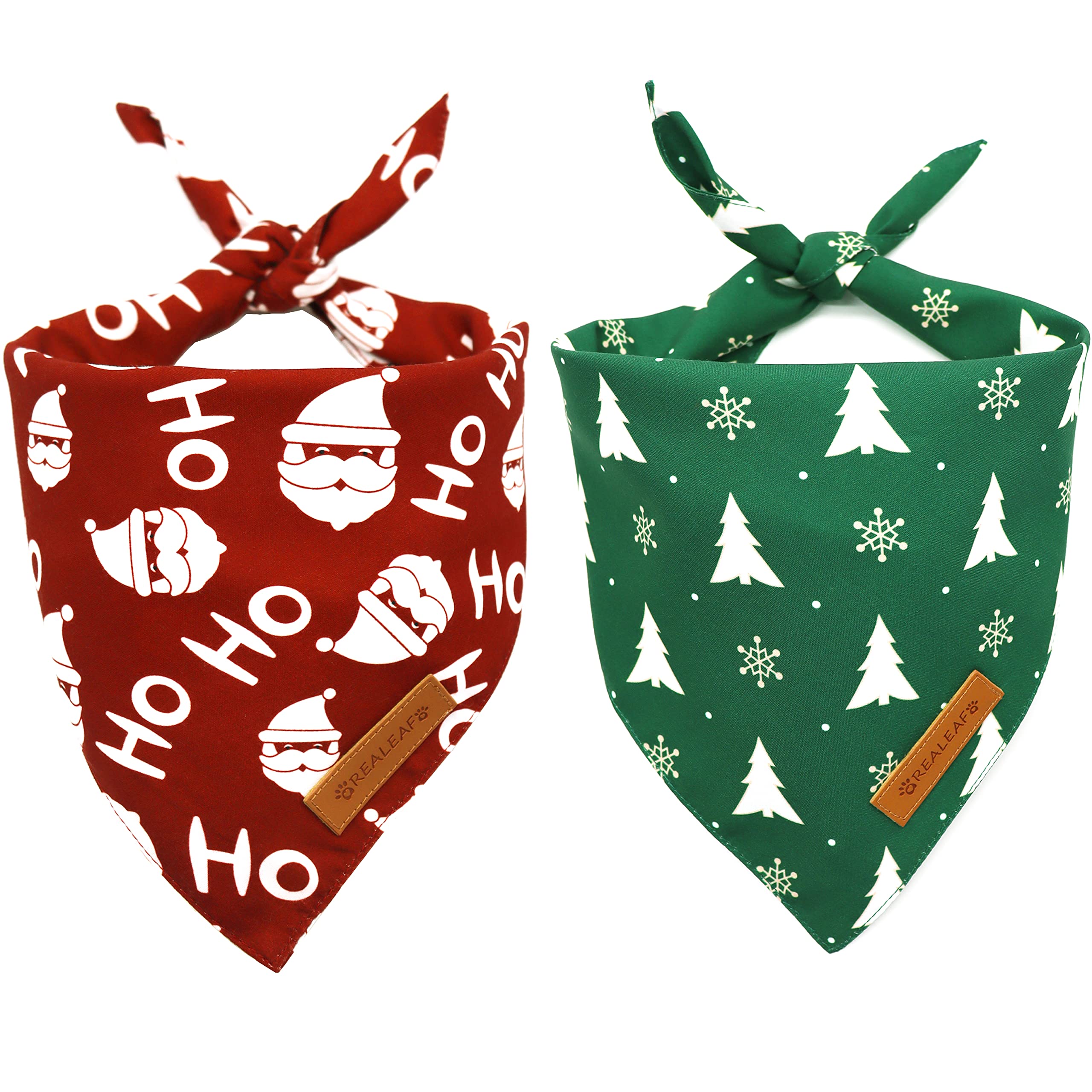 Realeaf Christmas Dog Bandanas 2 Pack, Christmas Tree And Santa Claus Dog Scarf For Boy And Girl, Premium Durable Fabric, Holiday Bandana For Small Medium Large And Extra Large Dogs (Small)