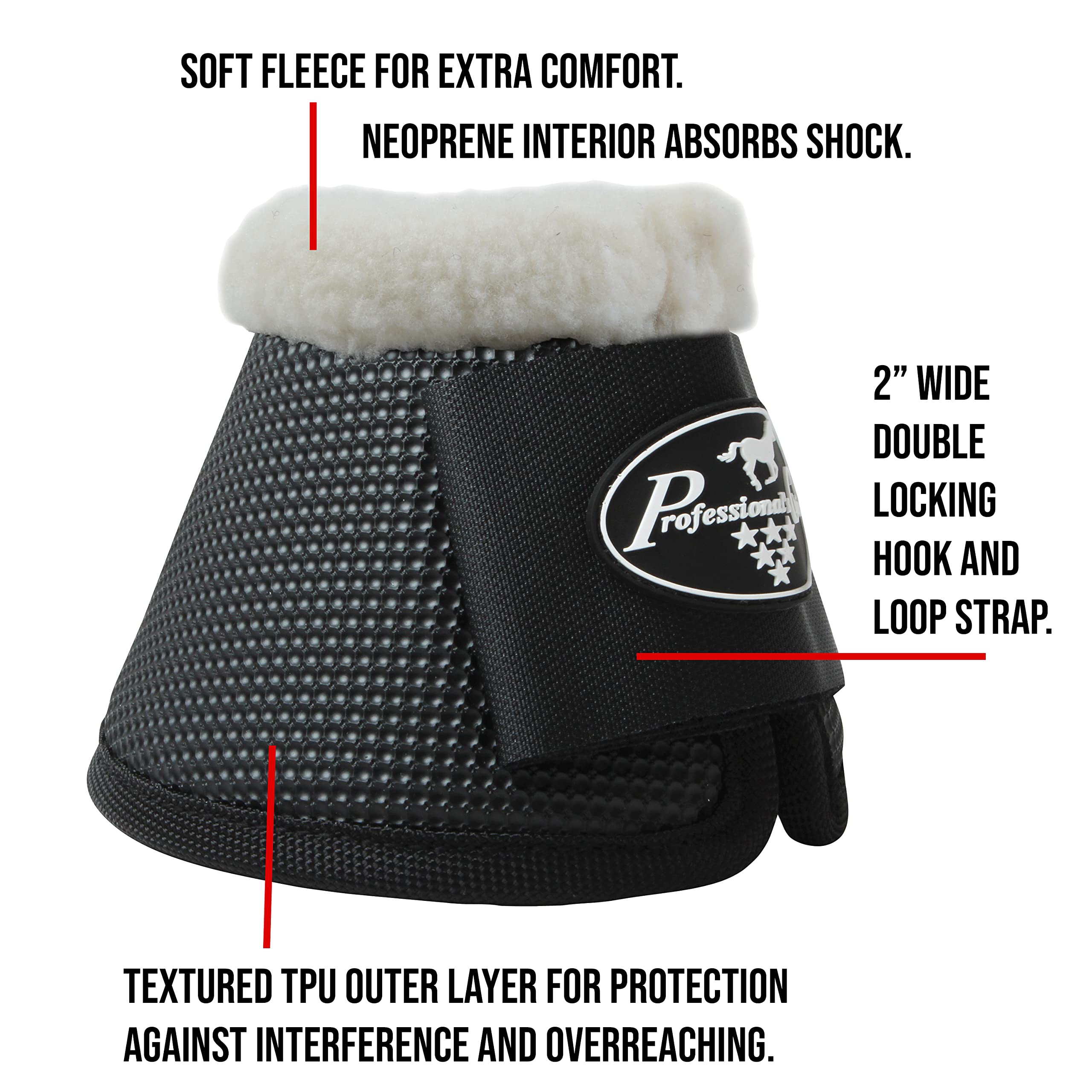 Professional'S Choice All-Purpose Bell Boots For Horses | Sold In Pairs | Medium | Black | With Fleece