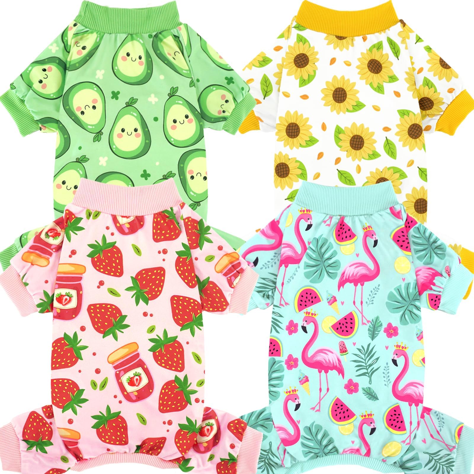 Xpudac 4 Pack Dog Pajamas For Small Dogs Girl Boy Soft Stretchy Pjs Summer Puppy Clothes For Doggie Pet Outfits, X-Large