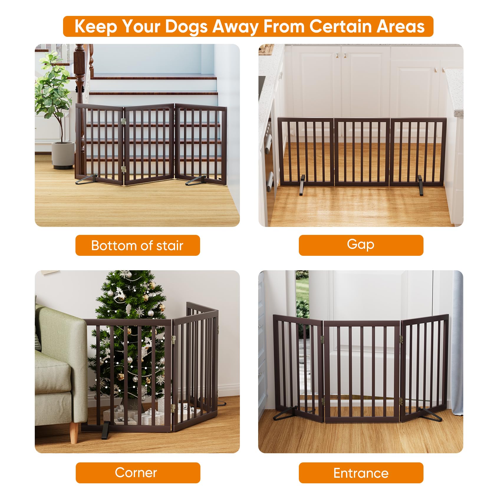 Mino Kesper Brown 18-55 Wide Dog Gate, Bamboo Freestanding Pet Gates for Dogs, Puppy Fence
