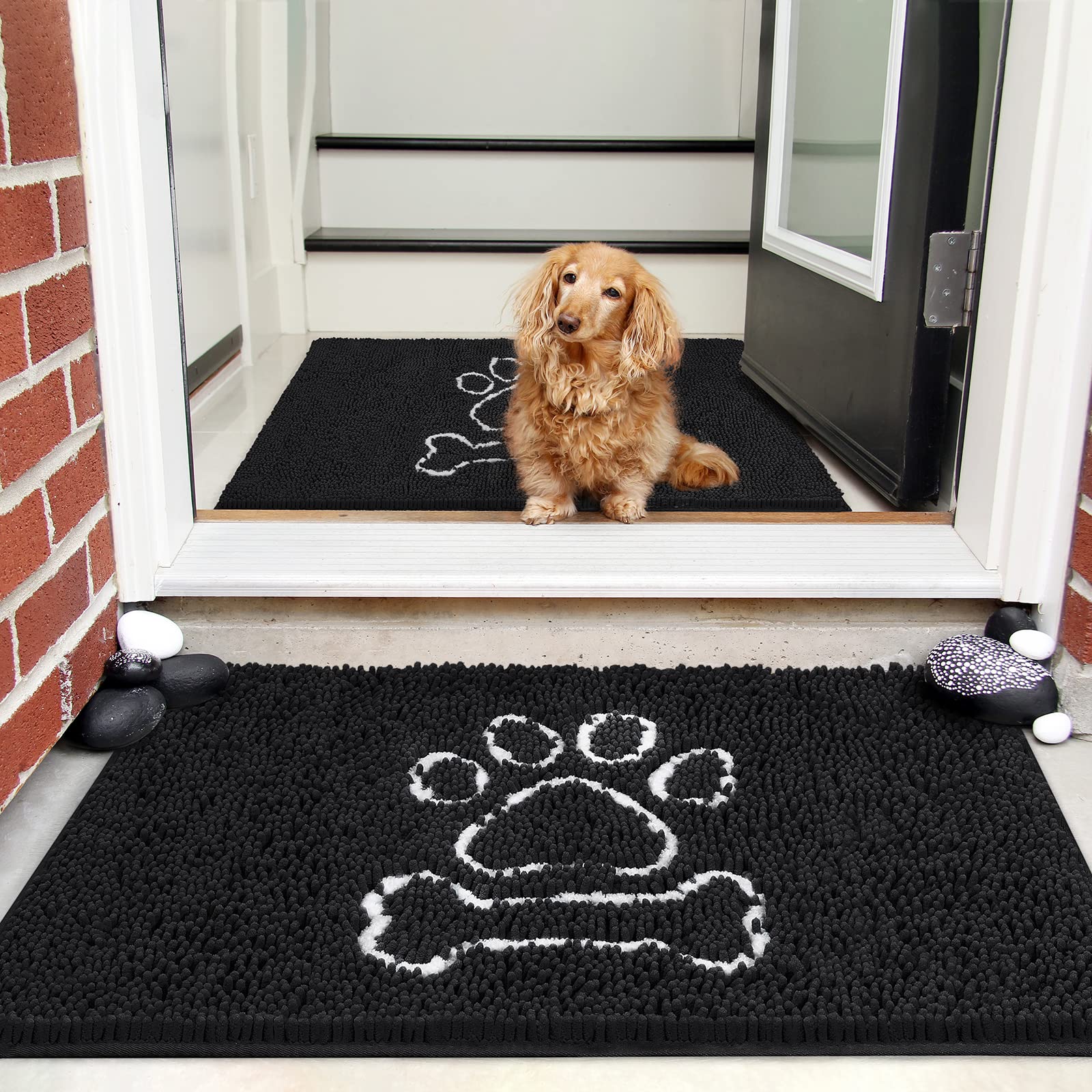 AROgAN Doormat Dog chenille Doormats Indoor Entrance Black Pet Indoor Door Mats Washable for Mud Entry Indoor Busy Area Dogs Mud