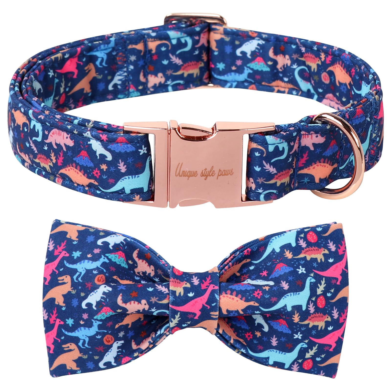 Unique Style Paws Cartoon Dog Collar With Bow Spring Summer Collar With Flower Dinosaur Park For Small Medium Large Boys Girls D