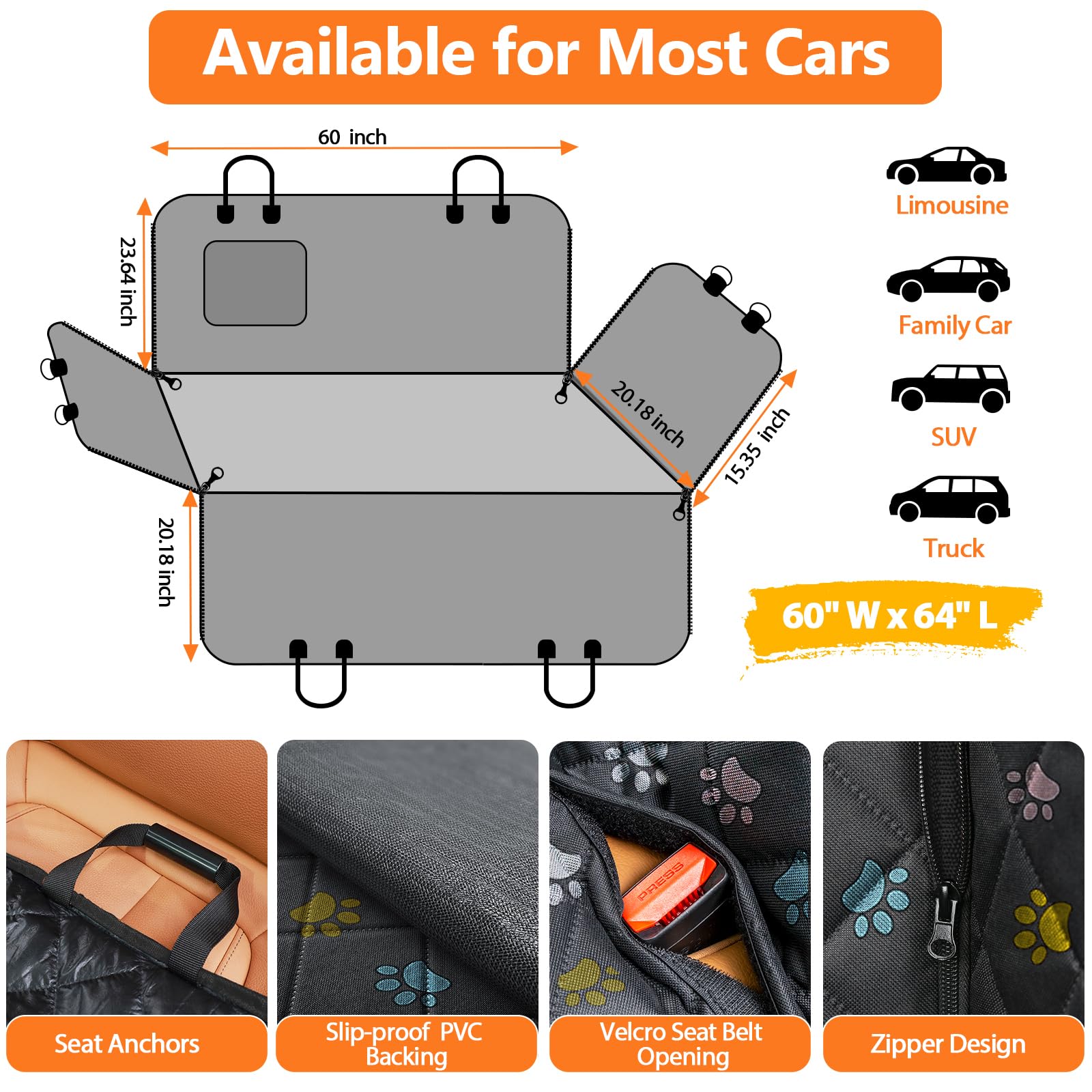 Urpower Dog Seat Cover Car Seat Cover For Pets 100% Waterproof Pet Seat Cover Hammock 600D Heavy Duty Scratch Proof Nonslip Durable Soft Pet Back Seat Covers For Cars Trucks And Suvs