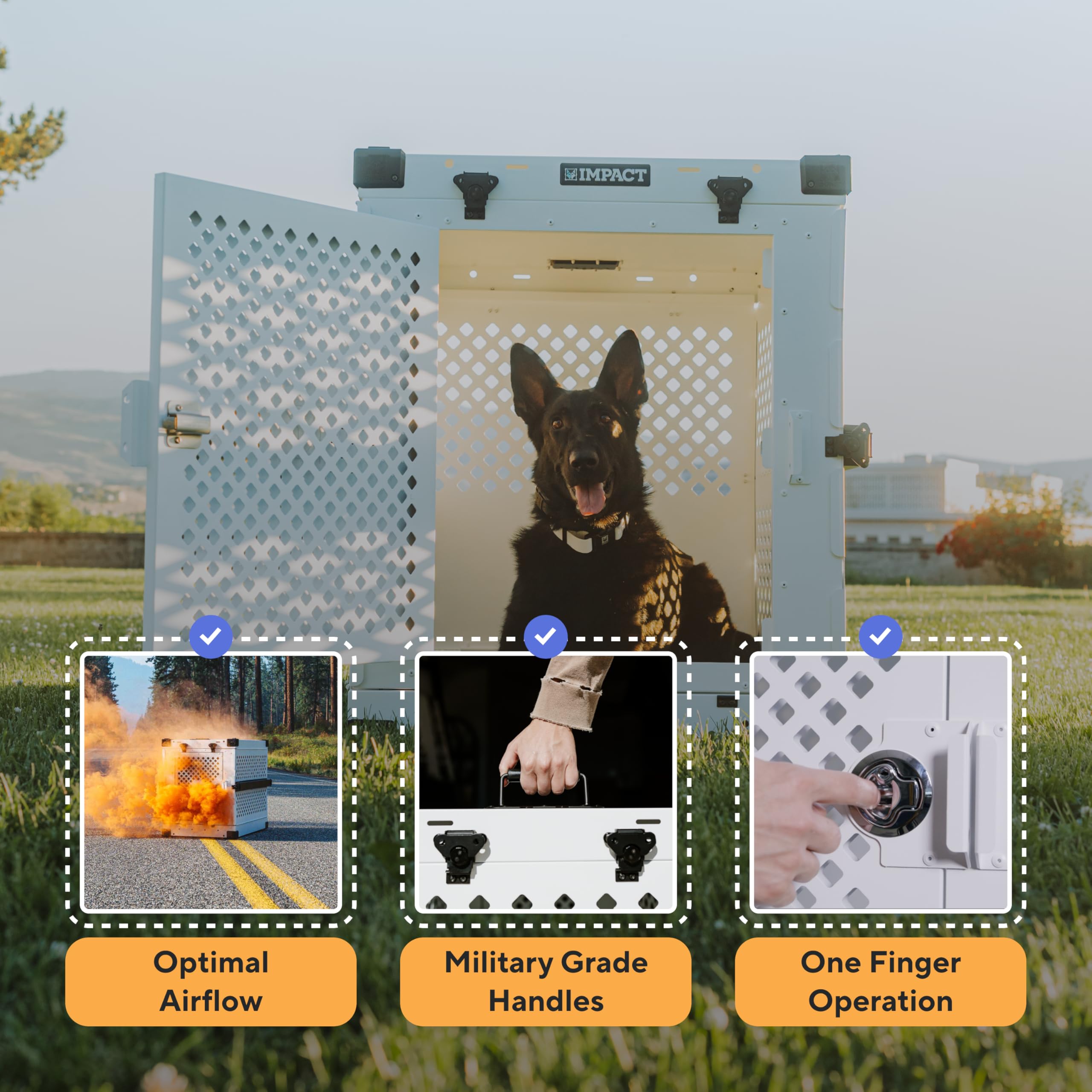 Impact Collapsible Dog Crate - Foldable Hard Crate For Large Dogs - Heavy Duty Travel Kennel With Powder-Coated Aluminum - Quick