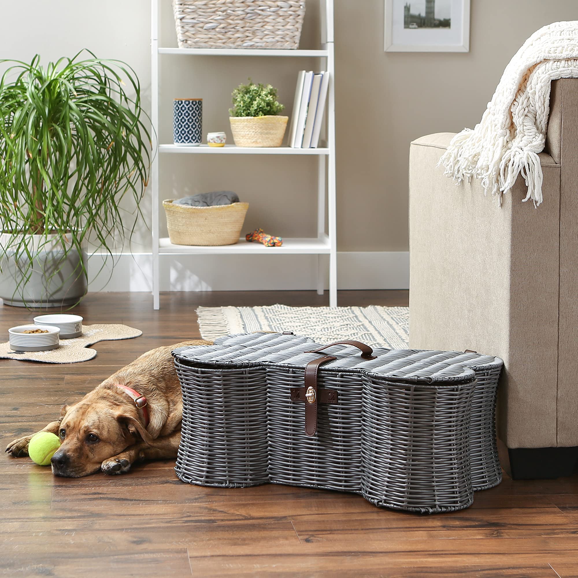 Bone Dry Pet Storage Collection Toy Basket, Large, 24x15x9, Gray Plastic Wicker