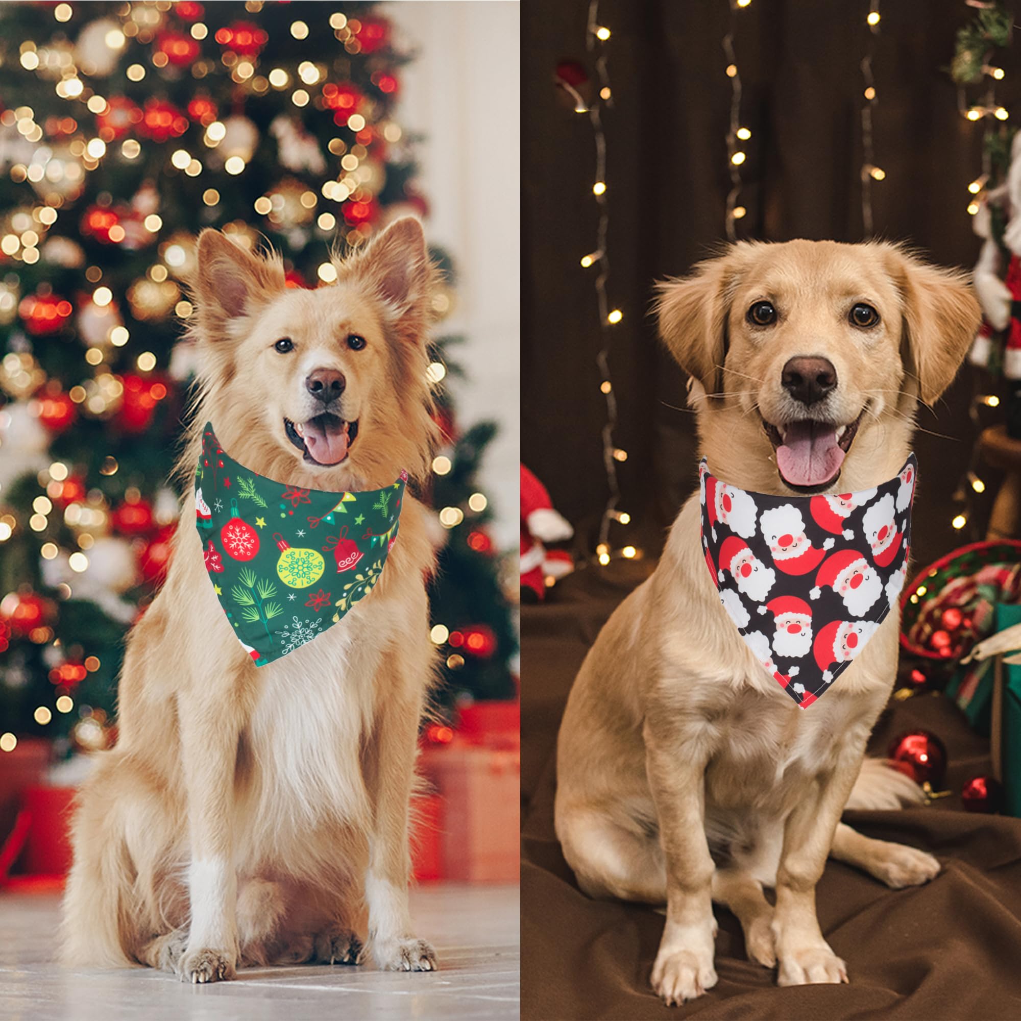 ADOGGYGO 4 Pack Dog Bandana Christmas Dog Scarf Triangle Bibs Kerchief Set Pet Costume Accessories Decoration for Large and X-La