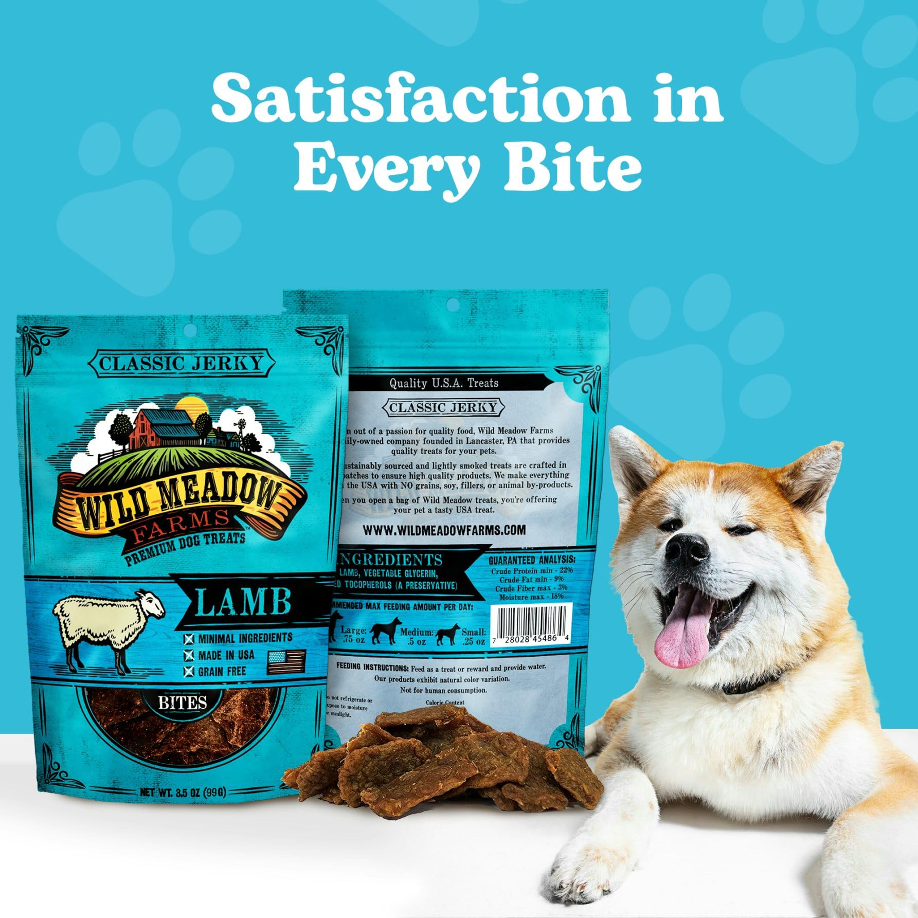 Wild Meadow Farms - Classic Lamb Bites, Soft Jerky Treats for Dogs, Grain-Free & All-Natural, Ideal for Training, Portioning, an