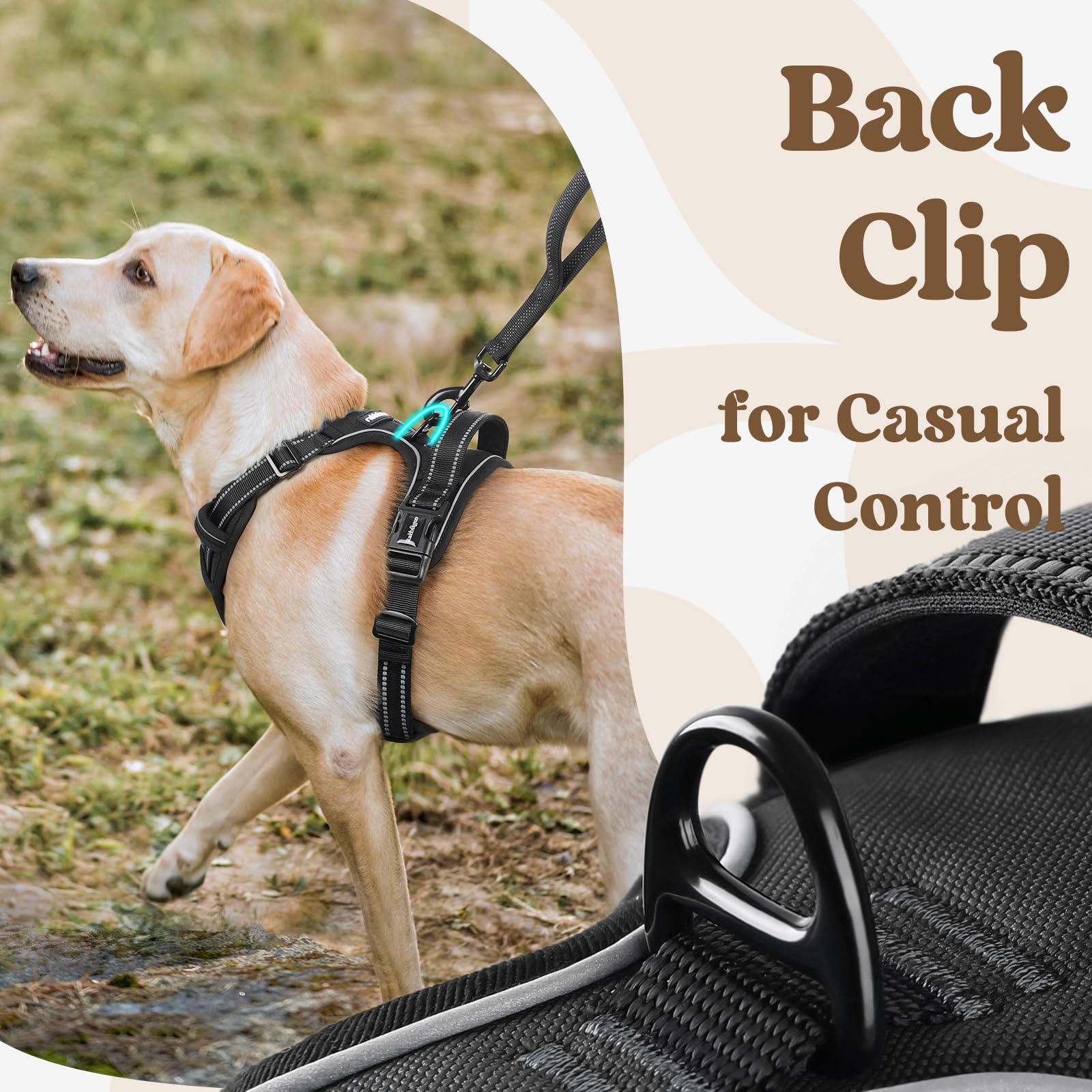 Rabbitgoo Dog Harness For Large, No Pull Pet Harness With 3 Buckles, Adjustable Soft Padded Pooch Vest With Instant Control Handle, Easy Walking Reflective Pet Vest For Large Dogs, Black, L