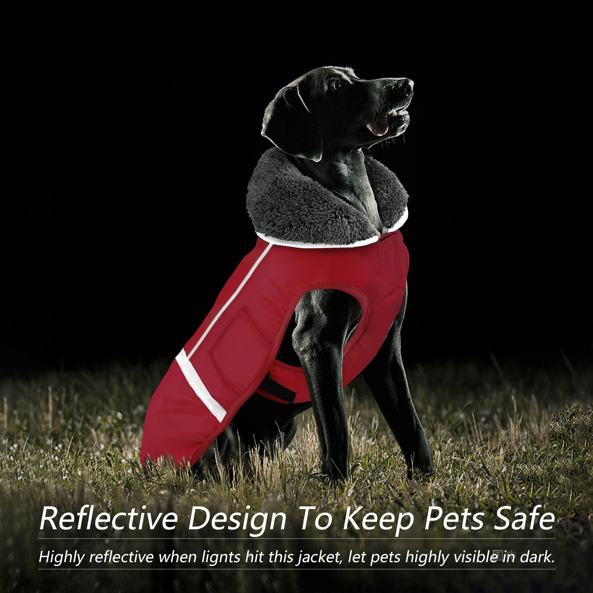 Dogcheer Warm Dog Coat, Waterproof Dog Jacket Winter Coat Turtleneck Windproof Pet Cold Weather Coats, Reflective Adjustable Dog Snow Jacket Fleece Sweater For Small Medium Large Dogs -Red M