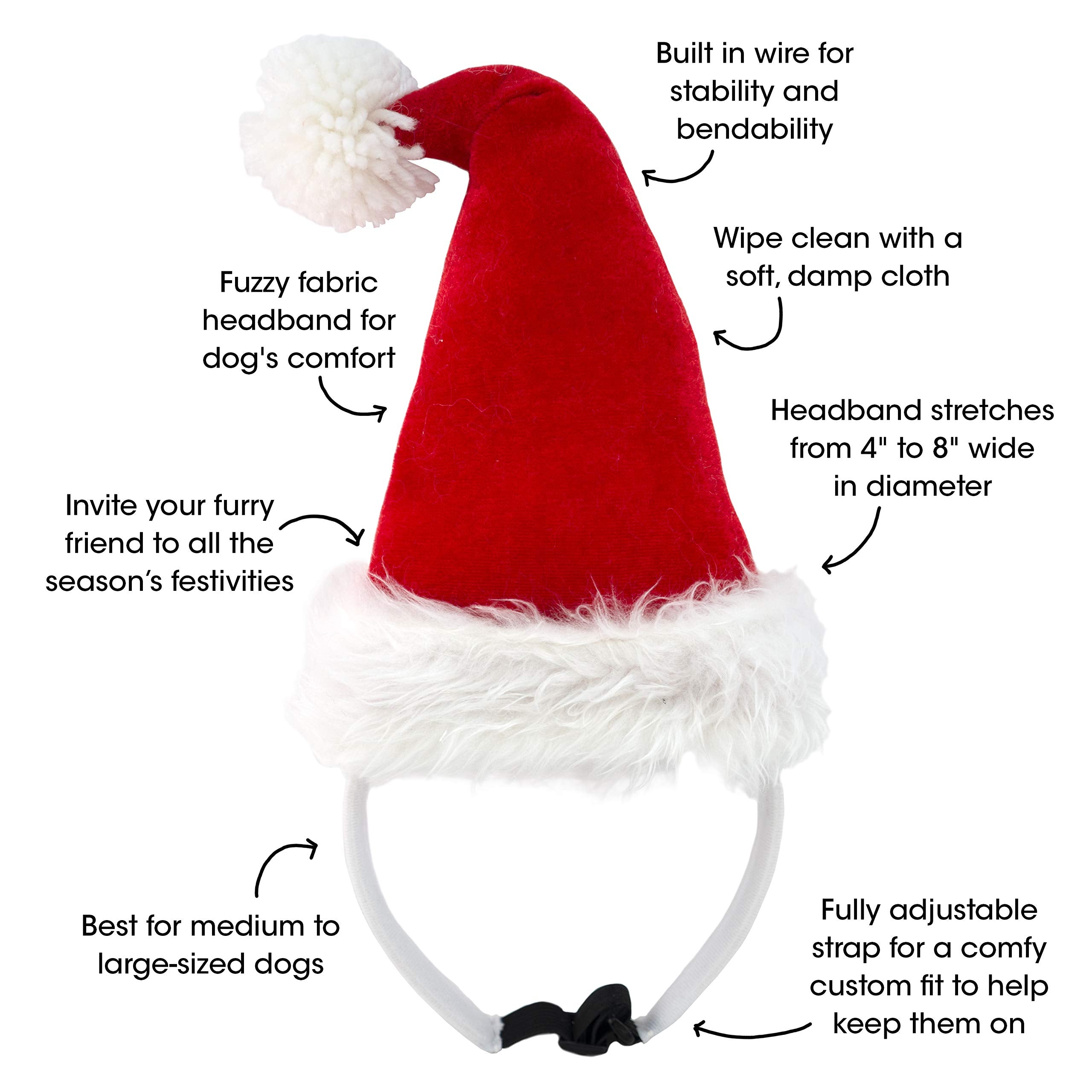 Companion Gear Pet Holiday Headbands, Holiday Santa Hat, Medium/Large Pet, Hat for Party Accessory