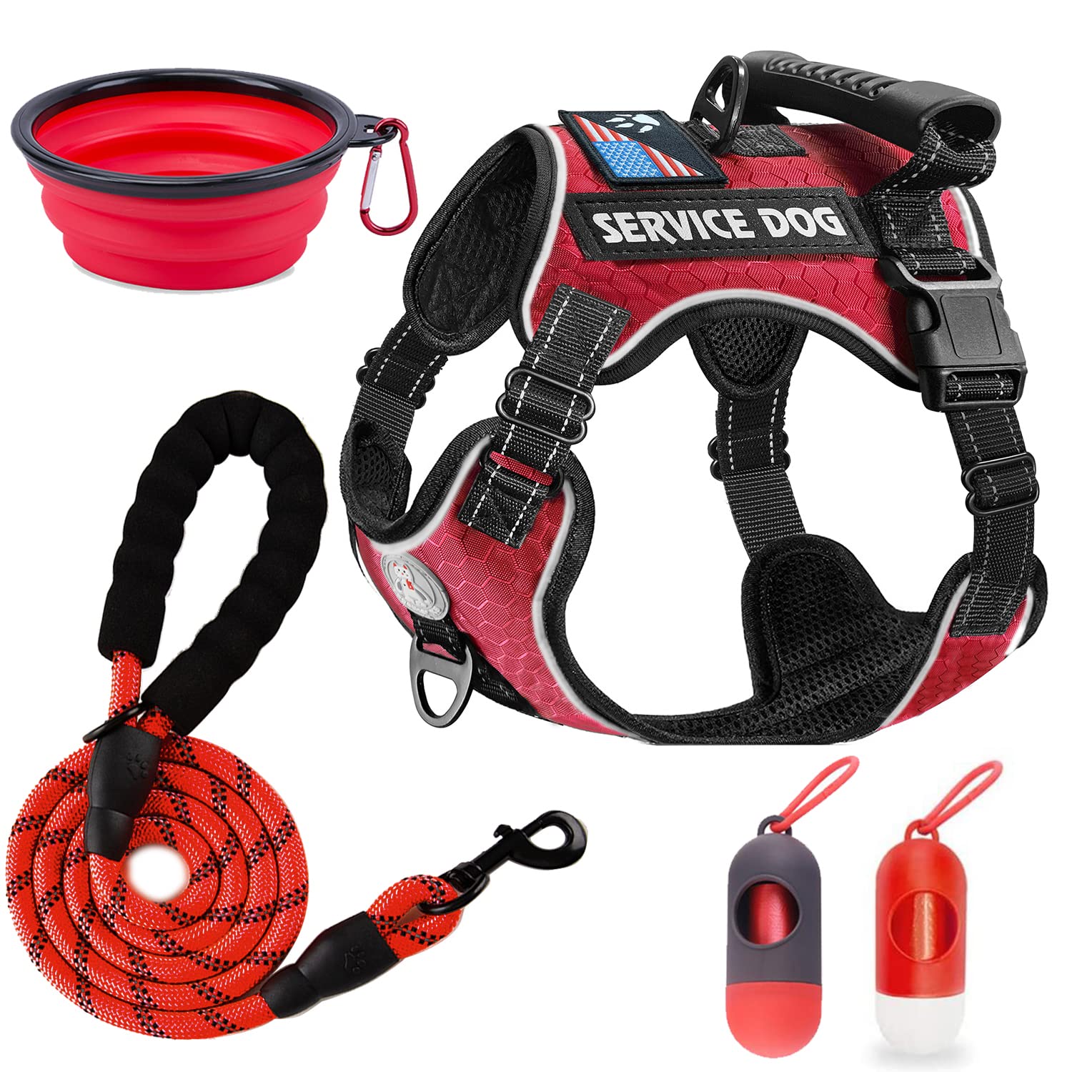 Cymiler Service Dog Vest,No-Pull Dog Harness And Leash Set,Adjustable Oxford Reflective Service Dog Vest Harness With Handle For Outdoor Walking Training,Easy Control For Small Medium Large Dogs
