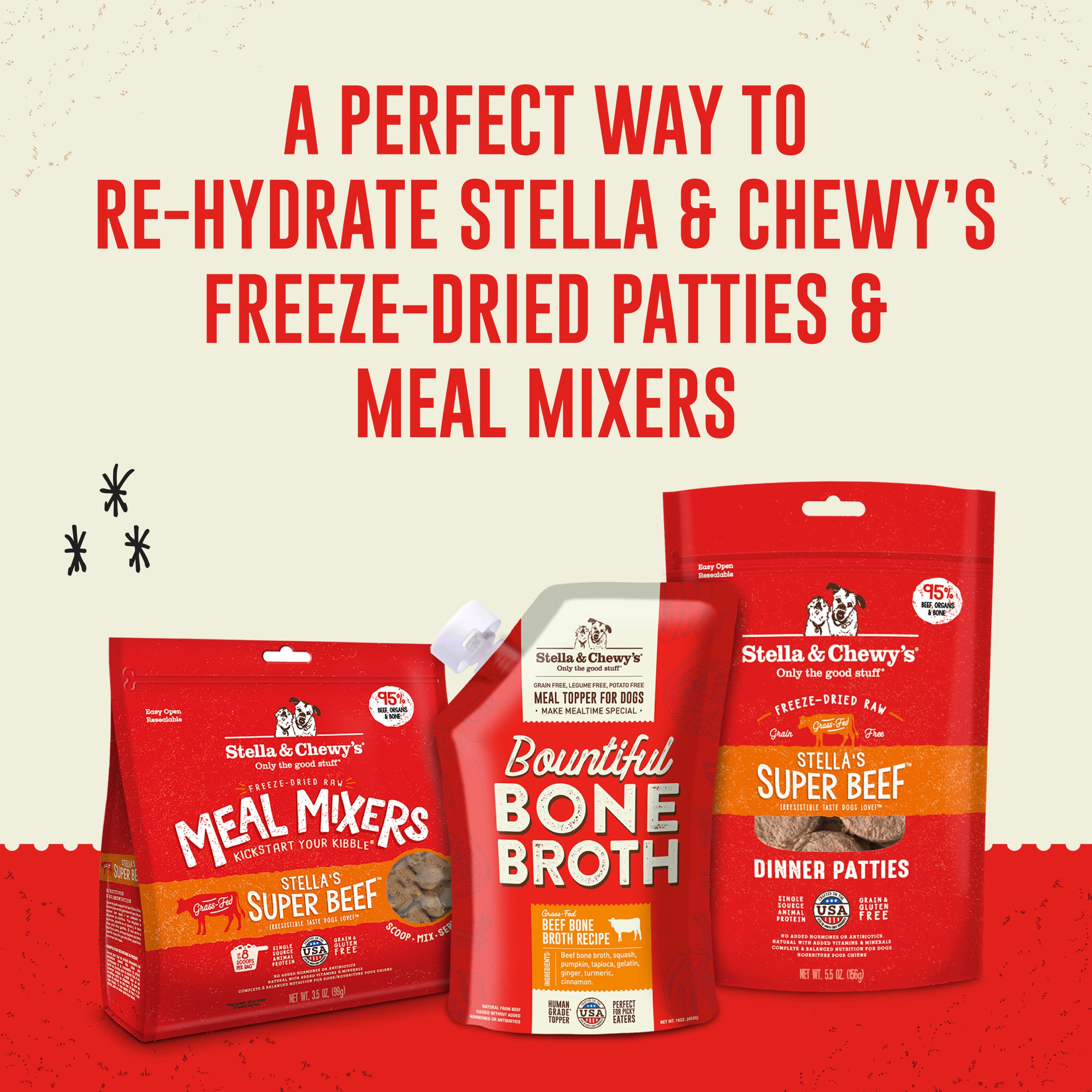 Stella & Chewy's Bountiful Bone Broth Meal Topper for Dogs, 16 Oz, Beef Flavor, Resealable Pouch, Model BBB-B-16-EA