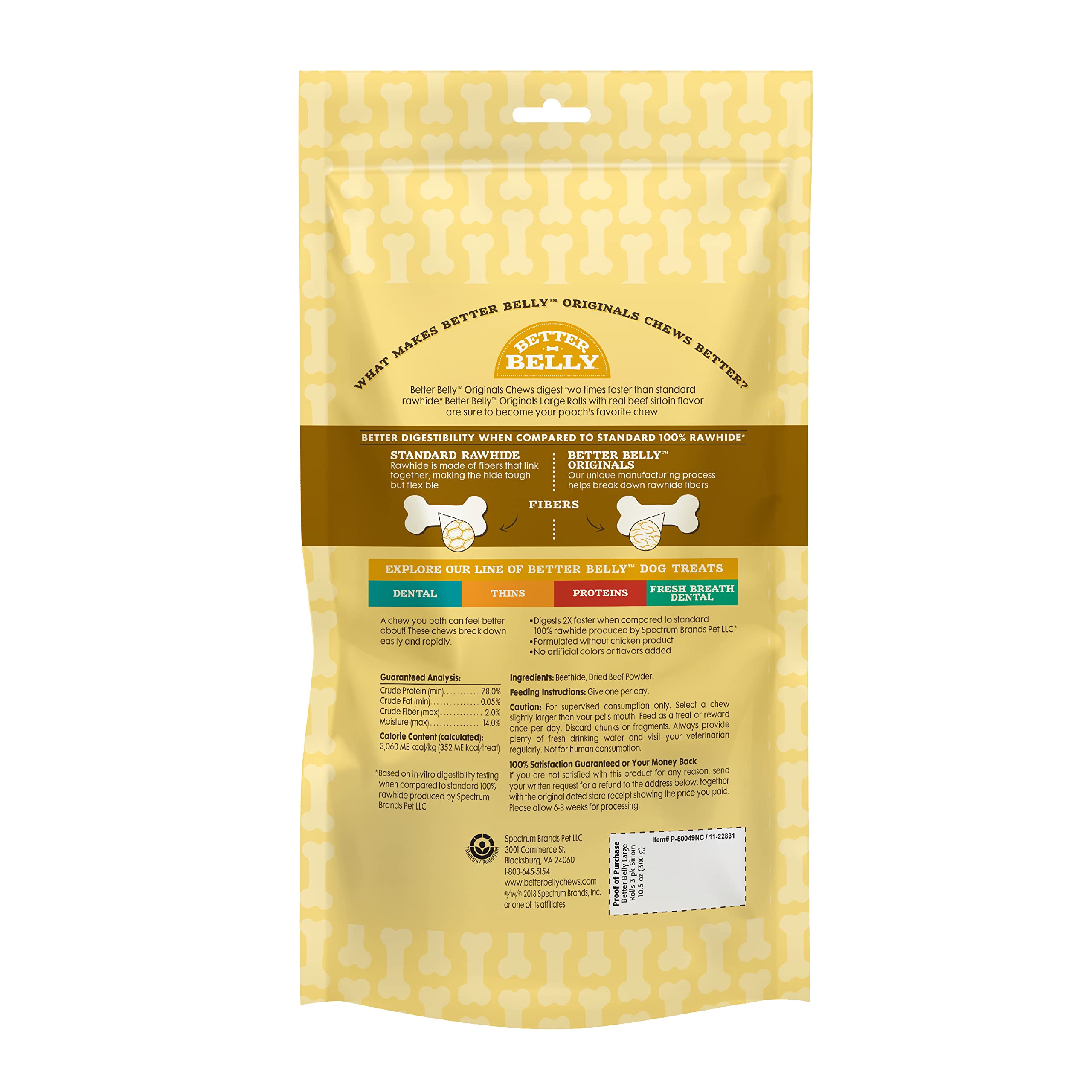 Better Belly Rawhide Chews - Highly Digestible Large Rolls, 3 Count, P-50049NC
