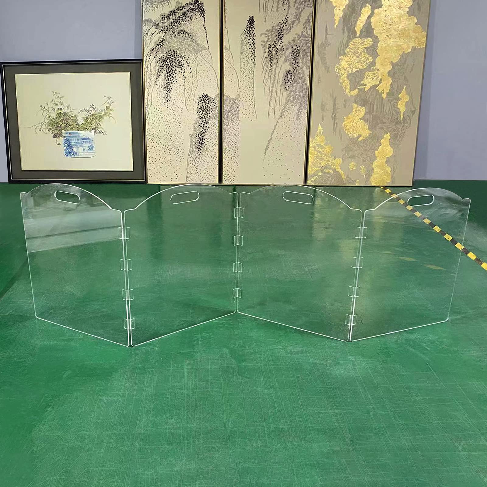 Clear Acrylic Freestanding Dog Gates for The House - Folding 4-Panel Pet Gates for Doorways, Stairs, and Rooms, Transparent Indo