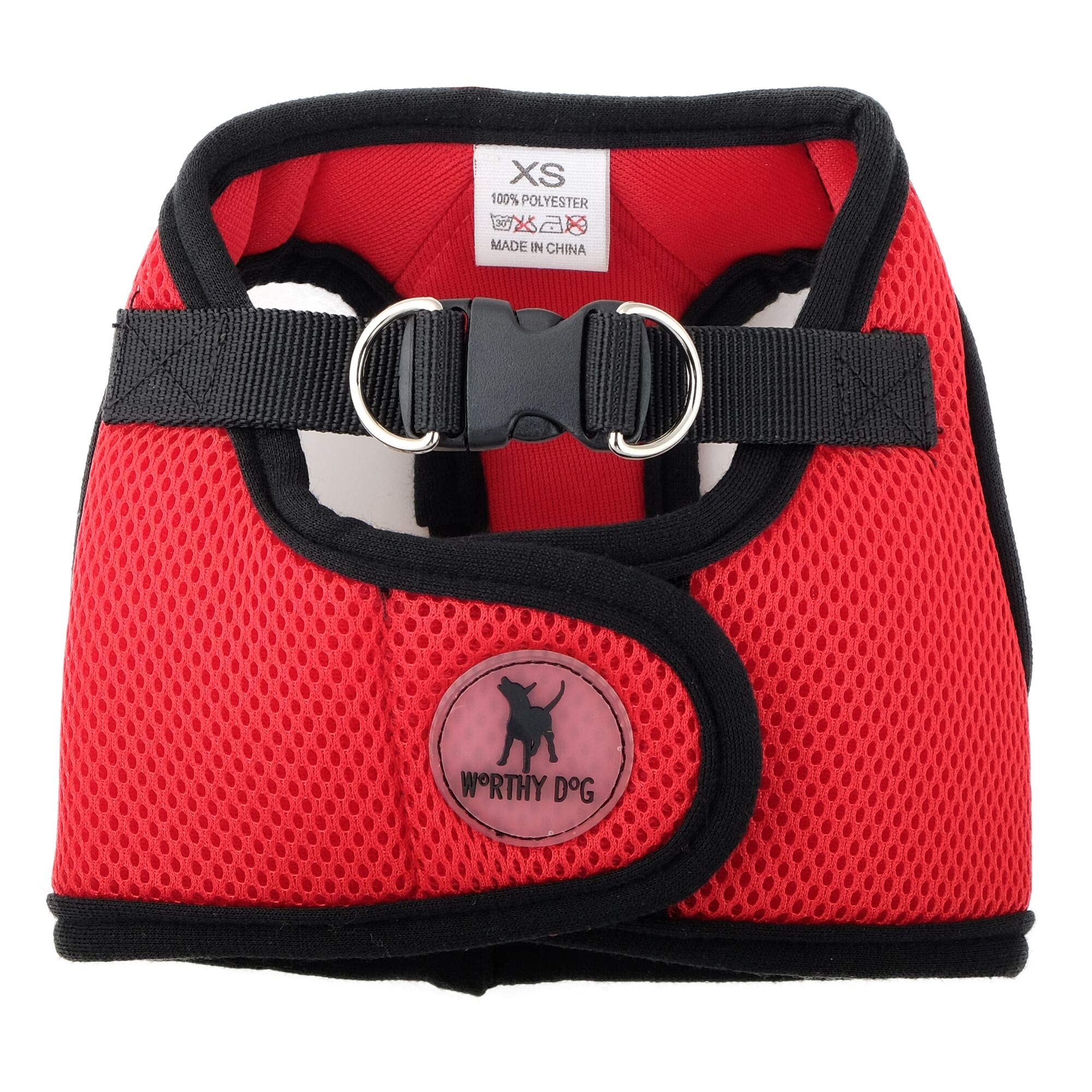 The Worthy Dog Sidekick Harness with Comfy Padded Mesh hook and loop Adjustable, Outdoor, Easy Walk Vest - XL, Red