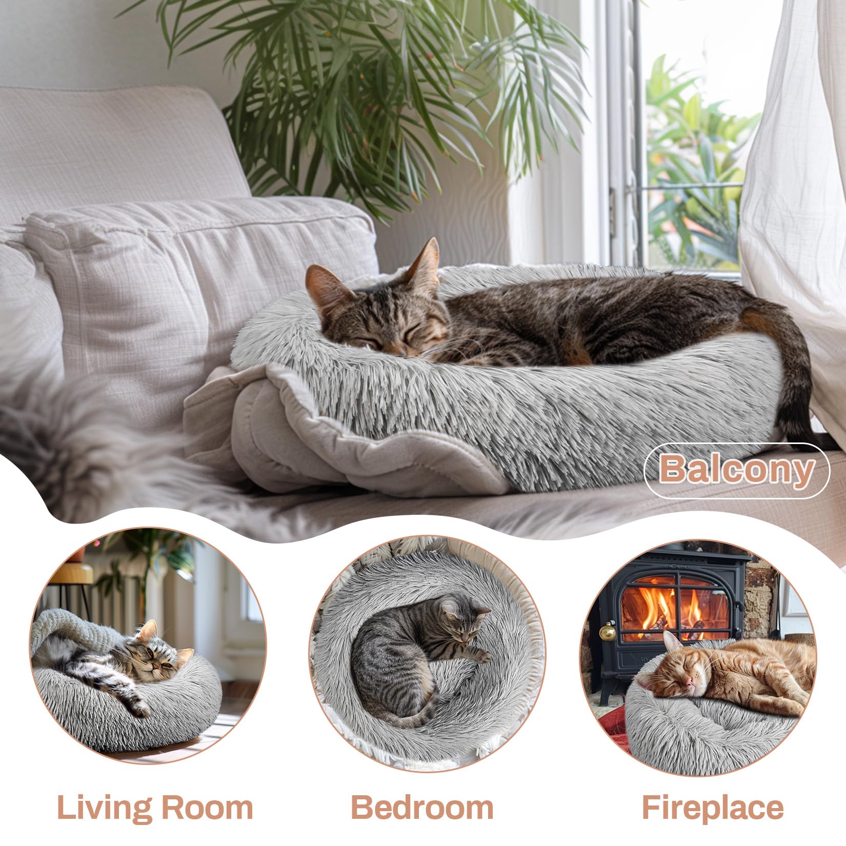 Rainflow Cat Bed - Calming Cat Bed For Small Kittens Donut Washable Round For Indoor Kittens And Puppies, Anti-Slip Round Fluffy