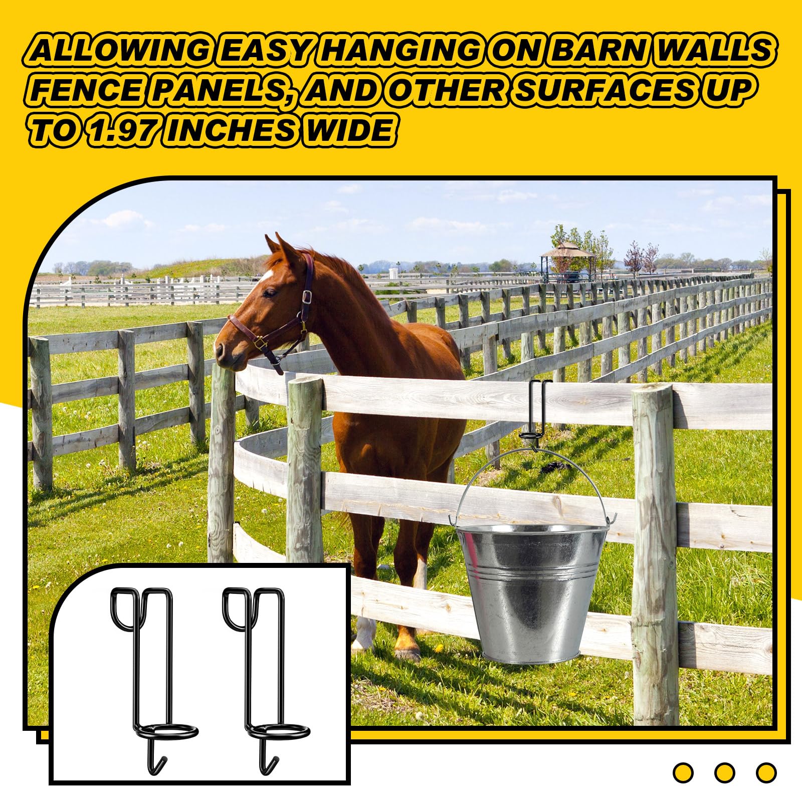 Hicarer Horse Water Bucket Hooks - 2 Pack Removable Hangers for Stall Walls, Over the Fence, Black