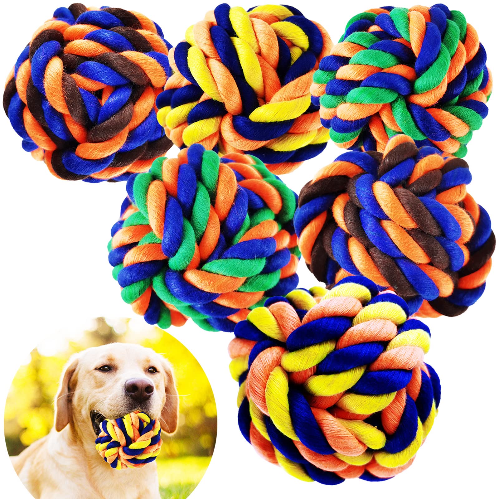 LosFong Tough Dog Chew Toys For Aggressive Chewers,6 Pack Durable Dog Balls For Medium Large Breeds,Dental Cotton Rope Toys,Pupp