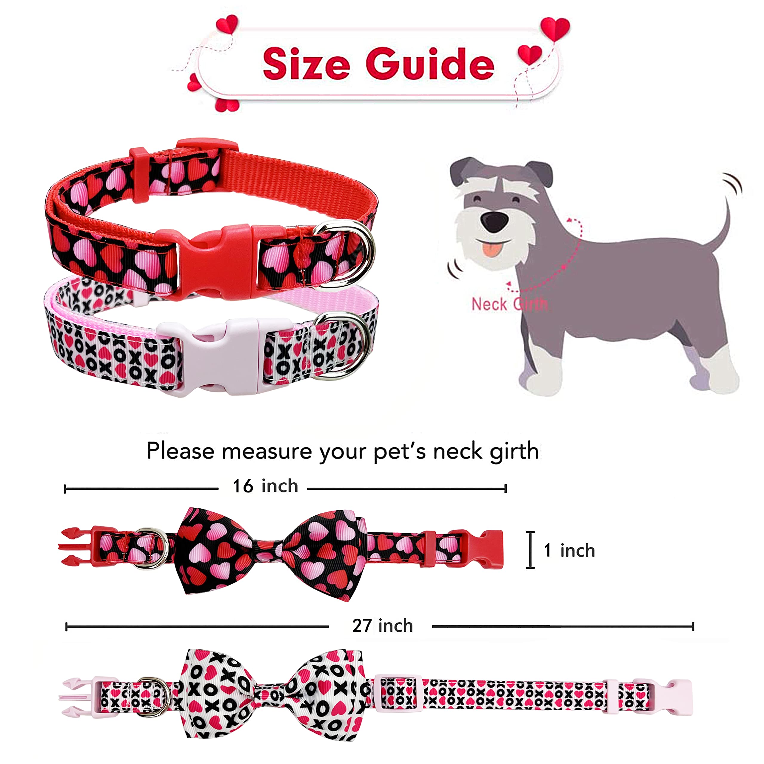 2 Pack Valentine Holiday Dog Bow Tie Collar,Heart Dog Collar For Large Medium Small Pets Puppies (Large)
