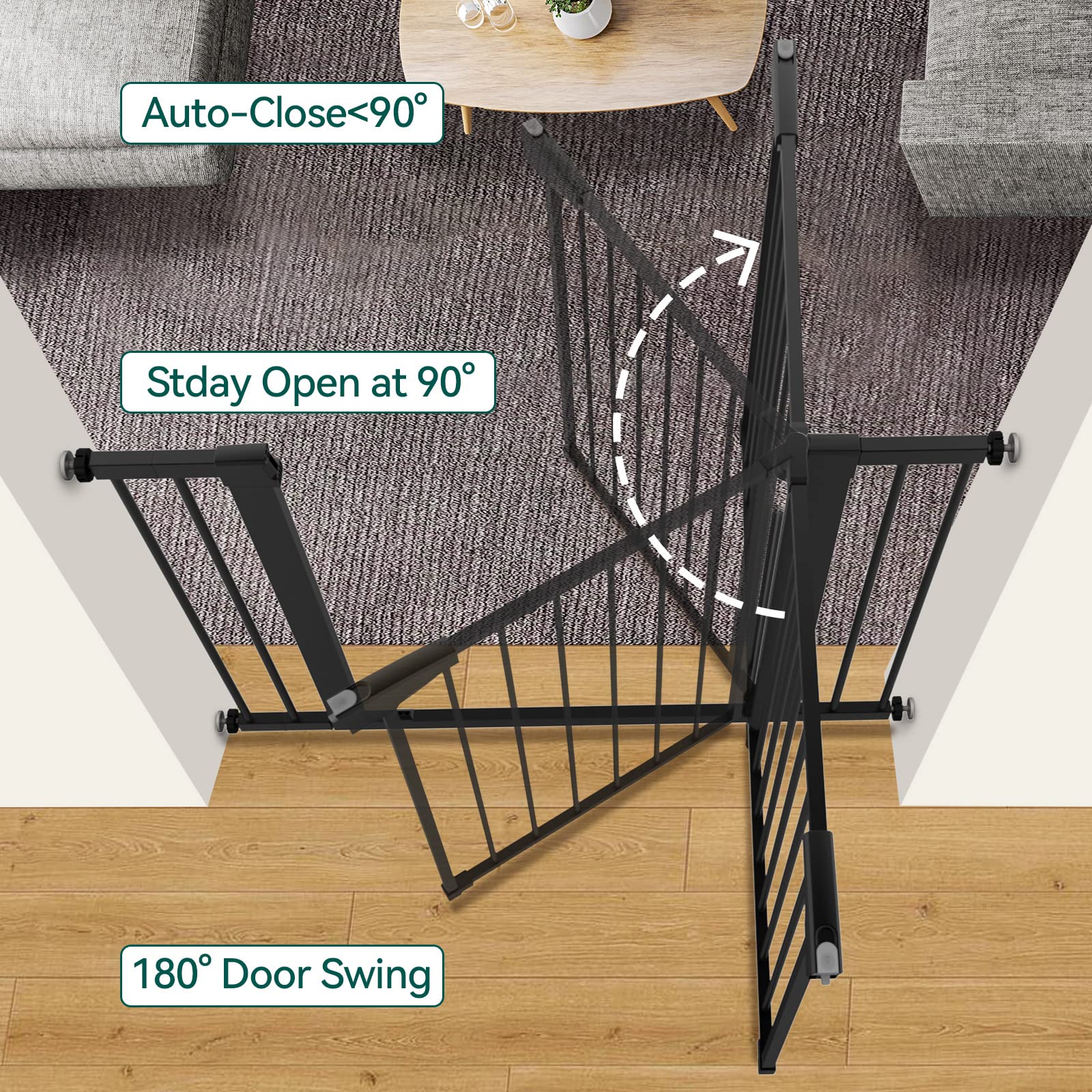 Babelio Metal Baby Gate, 29-43'' Auto Close Easy Install Pet Gate, Extra Wide Walk Thru Child Safety Gate, 30'' Tall Pressure Mounted Dog Gate For Doorways & Stairs, Black