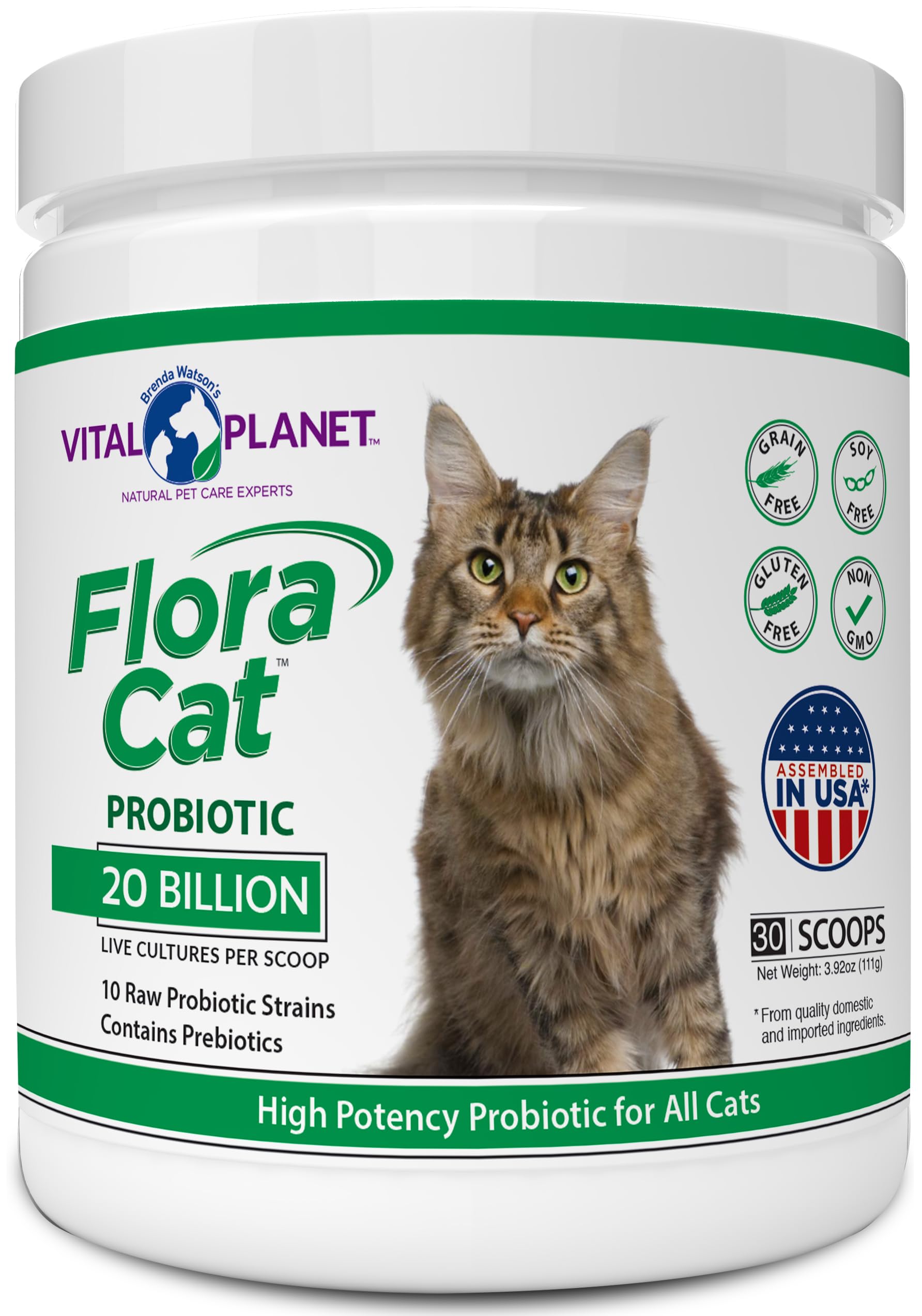 Vital Planet - Flora Cat Probiotic Powder Supplement with 20 Billion Cultures and 10 Diverse Strains High Potency Probiotics for