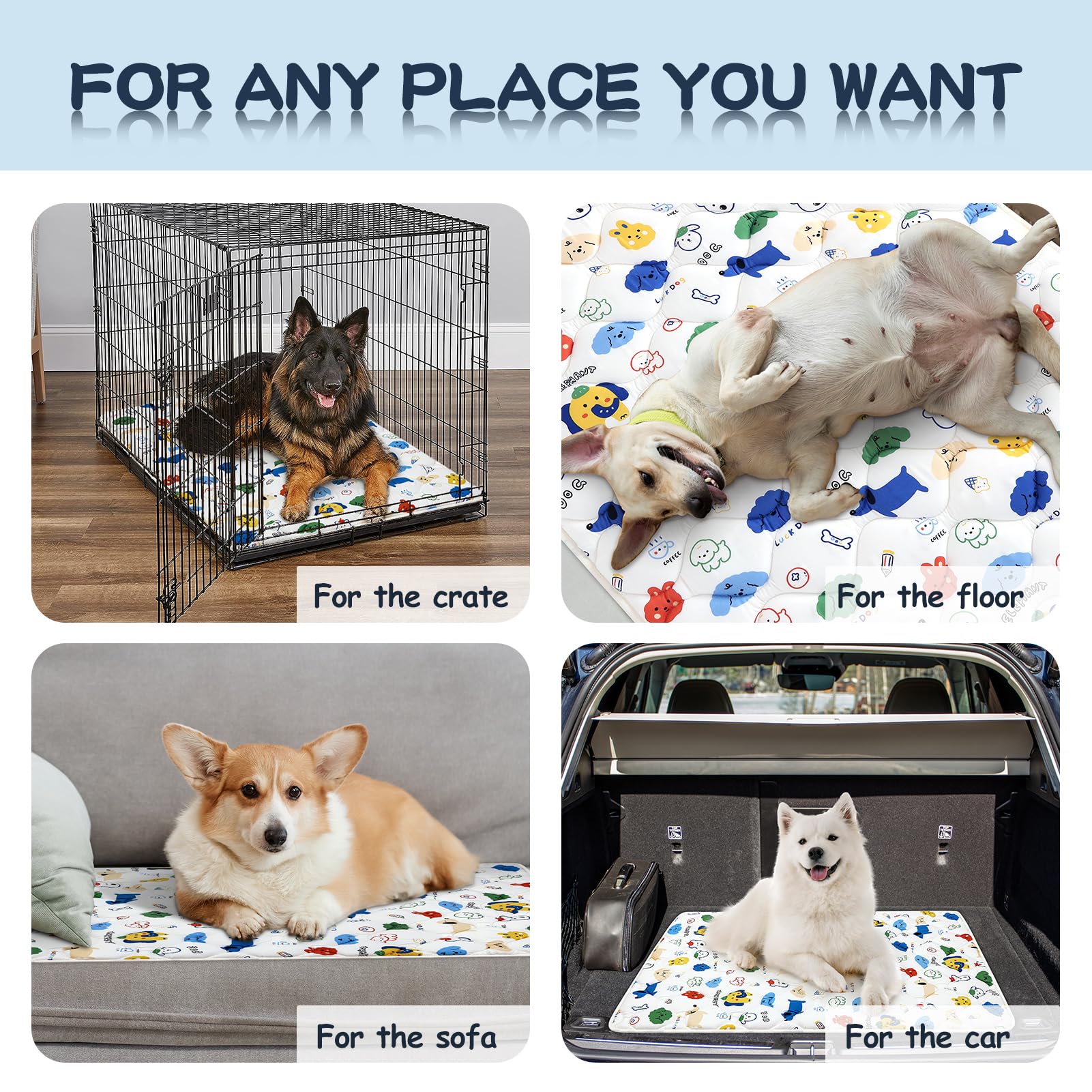 Washable Dog Crate Mat, Ultra Soft Dog Bed Mat for Sleeping with Anti-Slip Bottom for Large Medium Small Dogs Breeds (59'' X 35'