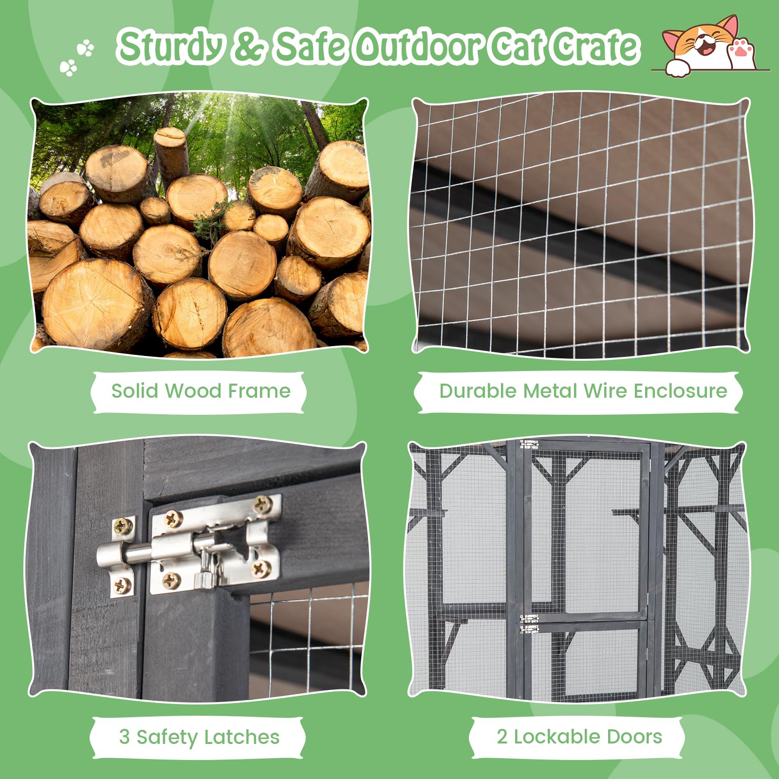 Tangkula Catio Outdoor Cat Enclosure Large, 71 Inch Outdoor Cat House Weatherproof With Asphalt Roof, Wooden Cat Cage Playpen With 7 Jumping Platforms & 2 Resting Boxes, Walk-In Cat Kennel Condo