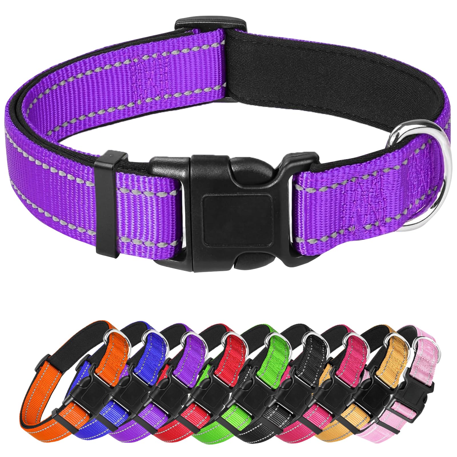Medium Dog Collar, Reflective Pet Collar With Buckle Adjustable Safety Nylon Collars For Small Medium Large Dogs, Purple