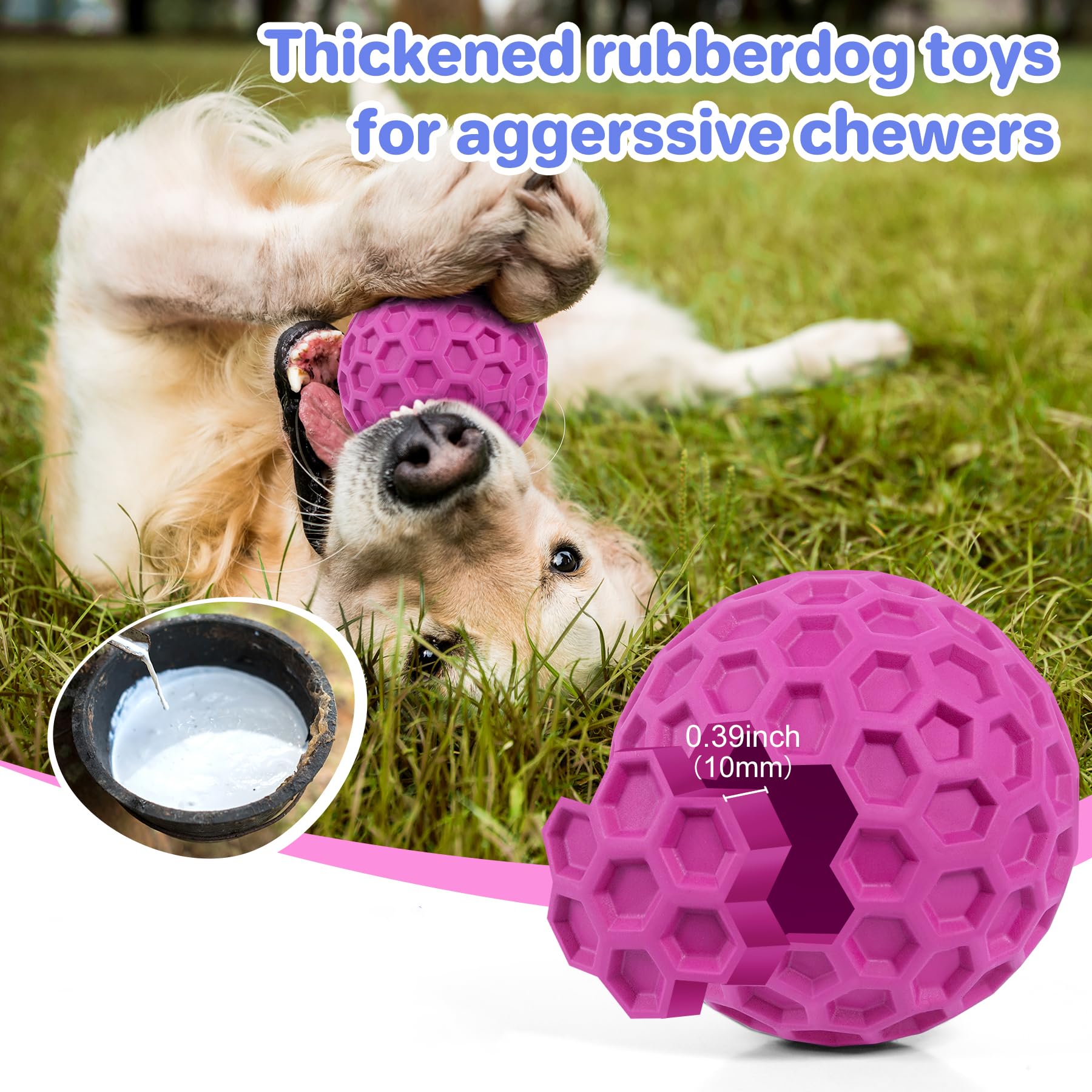 DISSKNIC Interactive Squeaky Dog Balls, Dog Toys for Aggressive Chewers Large Breed for Relieving Anxiety, Tough Dog Chew Toys B
