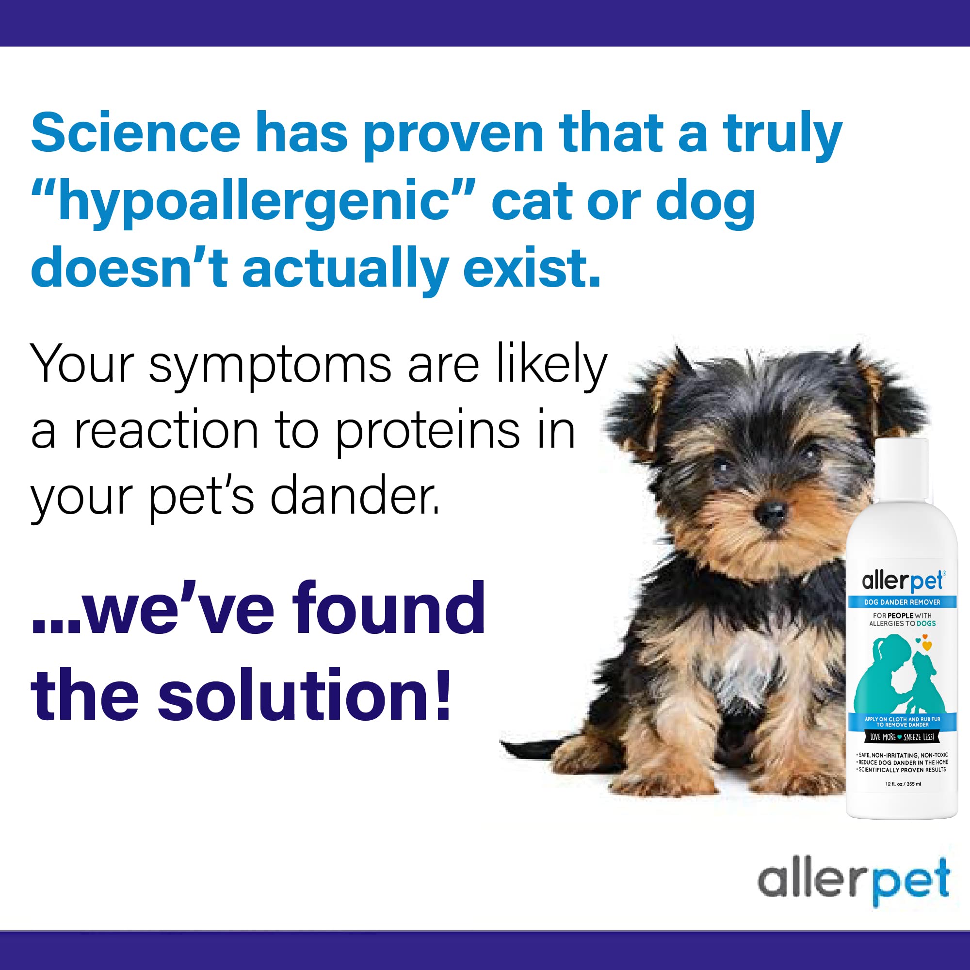 Allerpet Dog Dander Remover with Free Grooming Gloves - 12oz - Effective for Allergens & Canine Dry Skin Treatment