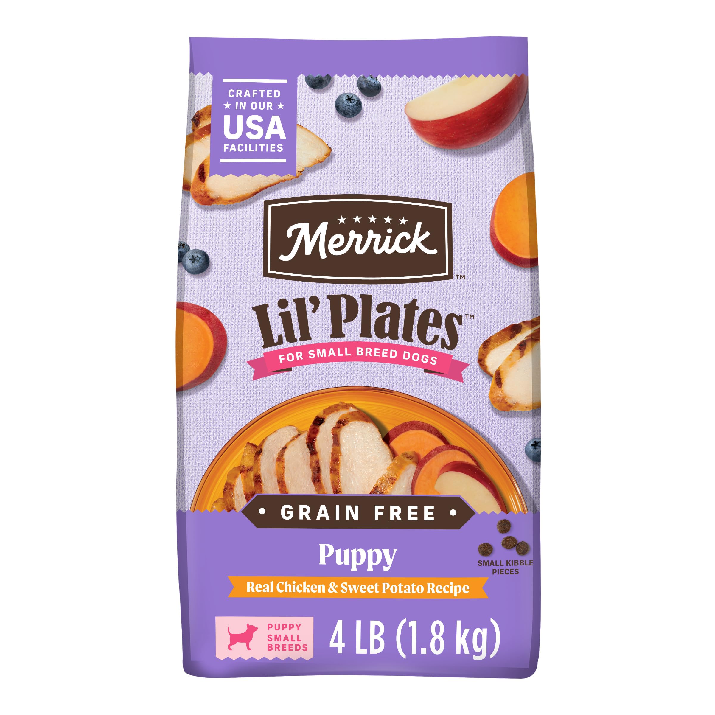 Merrick Lil Plates Premium Grain Free Dry Puppy Food For Small Dogs, Real Chicken And Sweet Potato Kibble - 4.0 lb. Bag