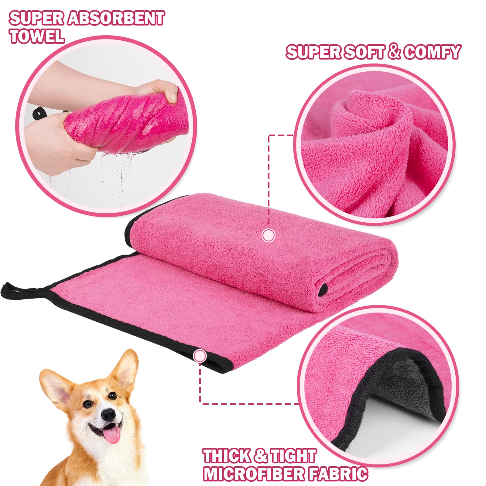 Micooyo 3Pcs Dog Towels For Drying, Super Absorbent Pet Grooming Towels, Quick Drying Dog Bath Towels For Puppy Cats (Yellow, Pi