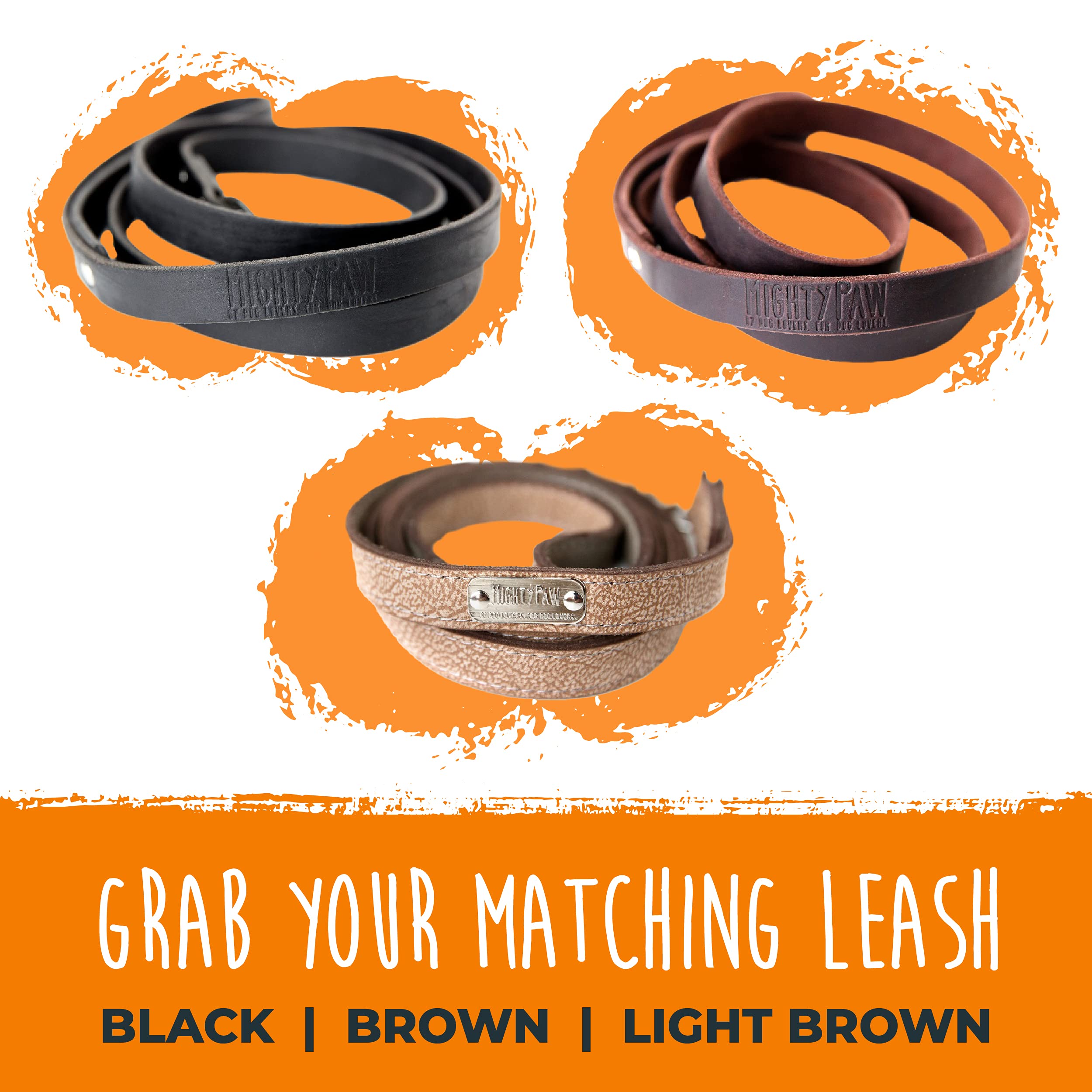 Mighty Paw Leather Dog Collar - Genuine Material - Strong Metal Pet Buckle - Ultimate Comfort - Comfort Dog Collar - Strong Dog