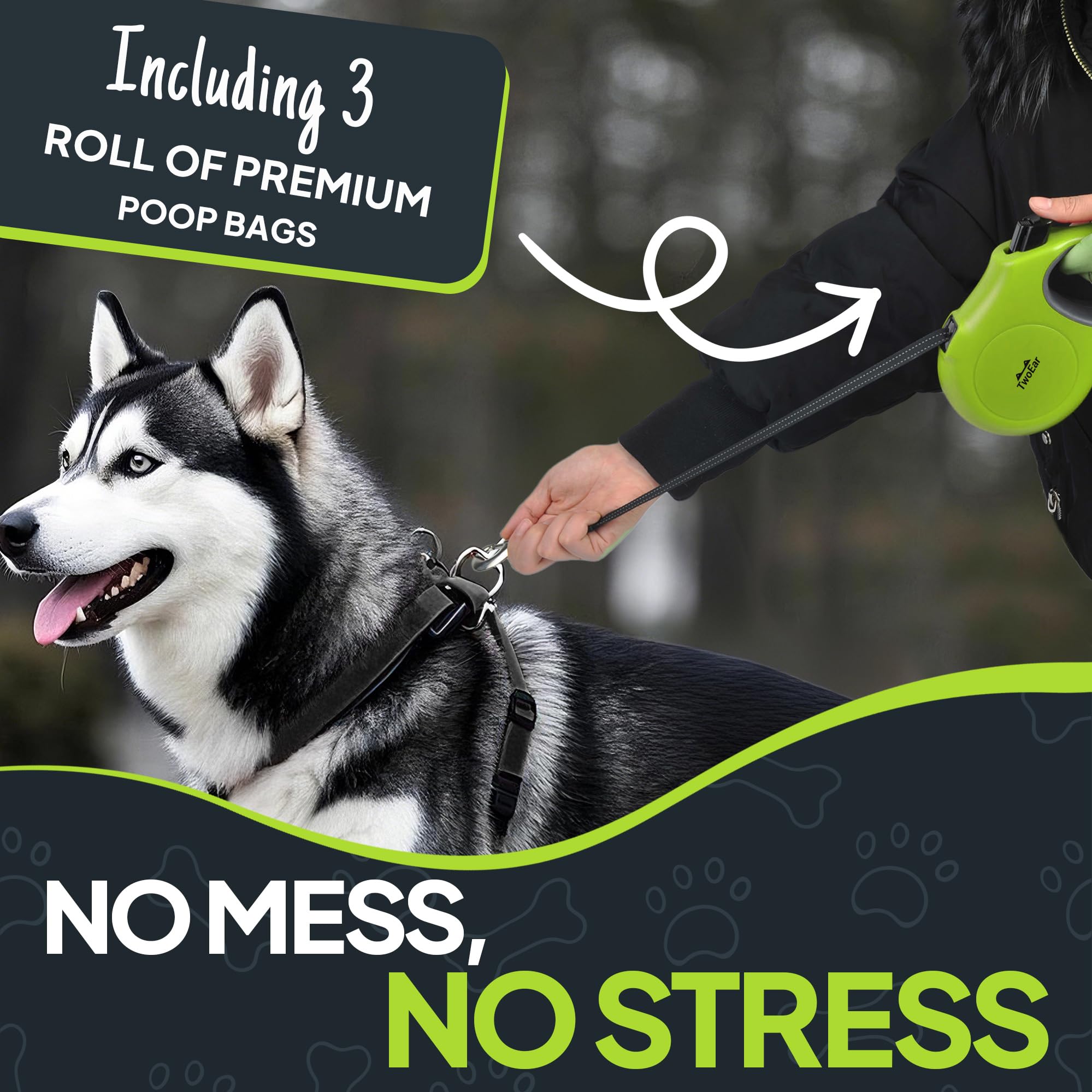 Twoear Retractable Dog Leash 16Ft - Heavy Duty Reflective Nylon Tape Leash With Poop Bag Holder & Anti-Twist Protection For Smal