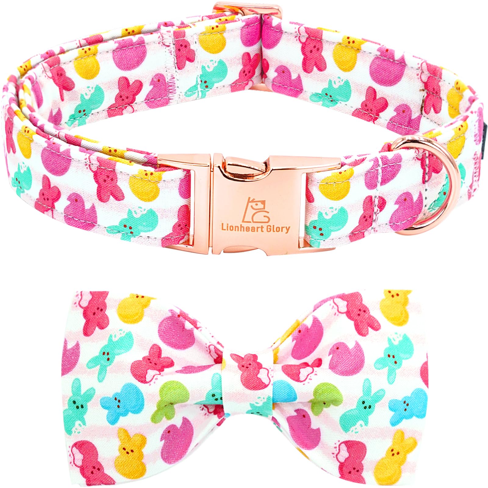 Lionheart Glory Dog Bow Collar Easter Day Dog Collar For Small Dogs,Easter Rabbits Colorful Dog Collars With Bowtie Spring Bunni