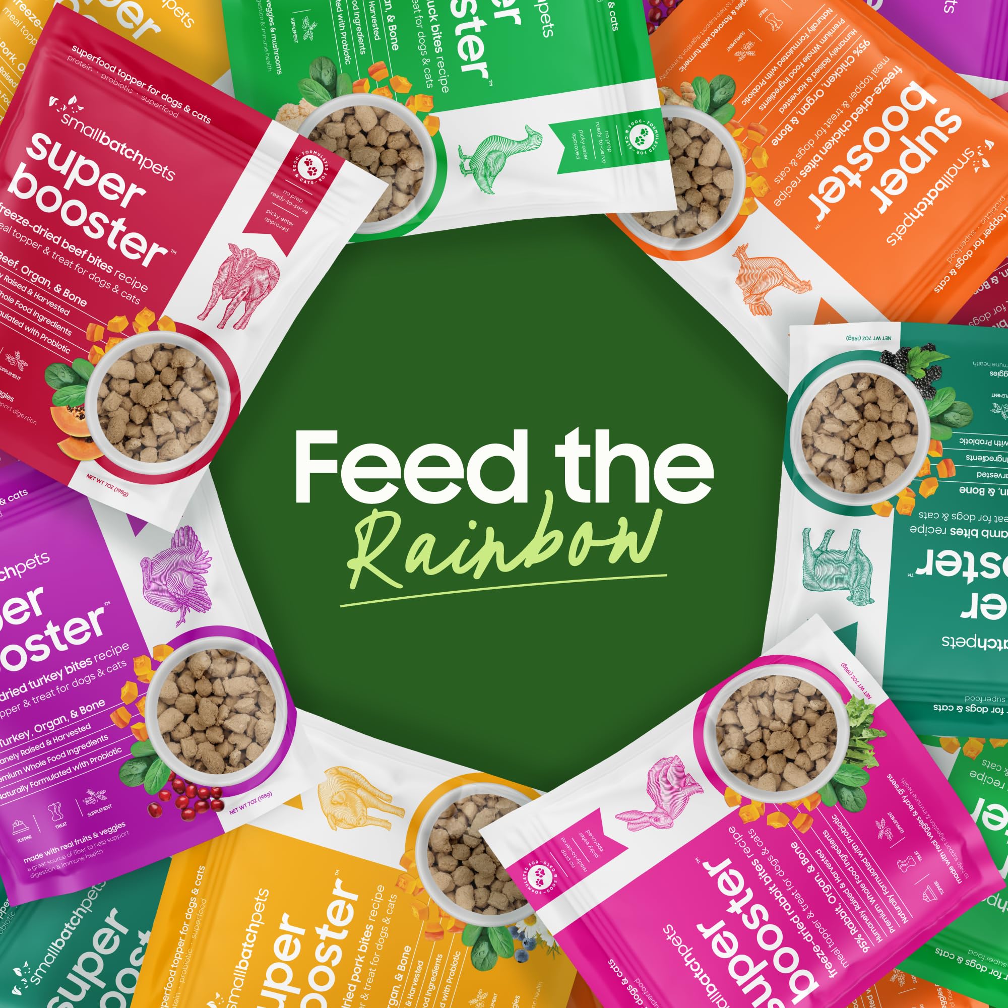 smallbatch Pets Freeze-Dried Super Booster Turkey Bites for Dogs & Cats, 7 oz, Made in The USA, Organic Produce, Humanely Source