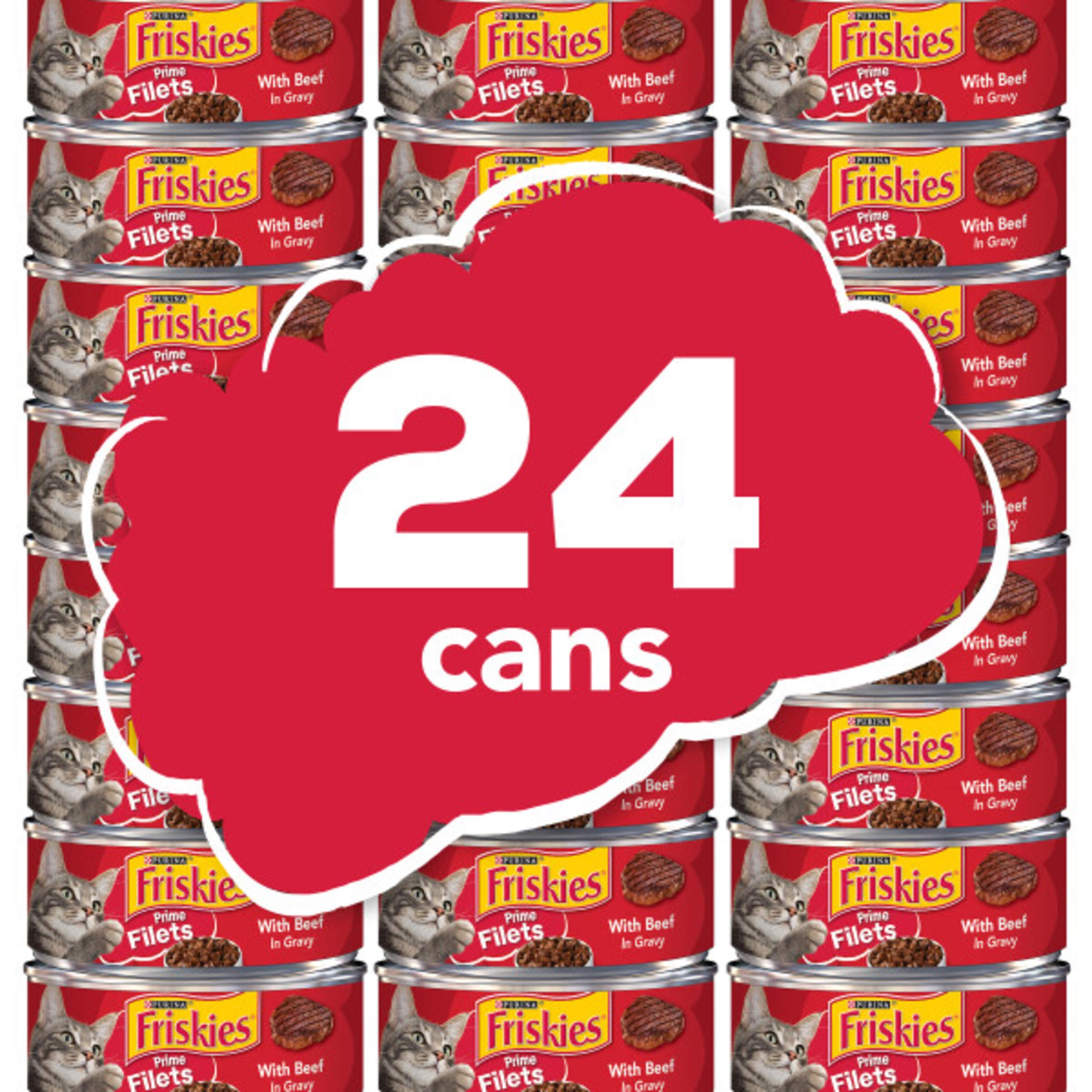 Purina Friskies Gravy Wet Cat Food, Beef Prime Filets, 24 Pack of 5.5 oz Cans