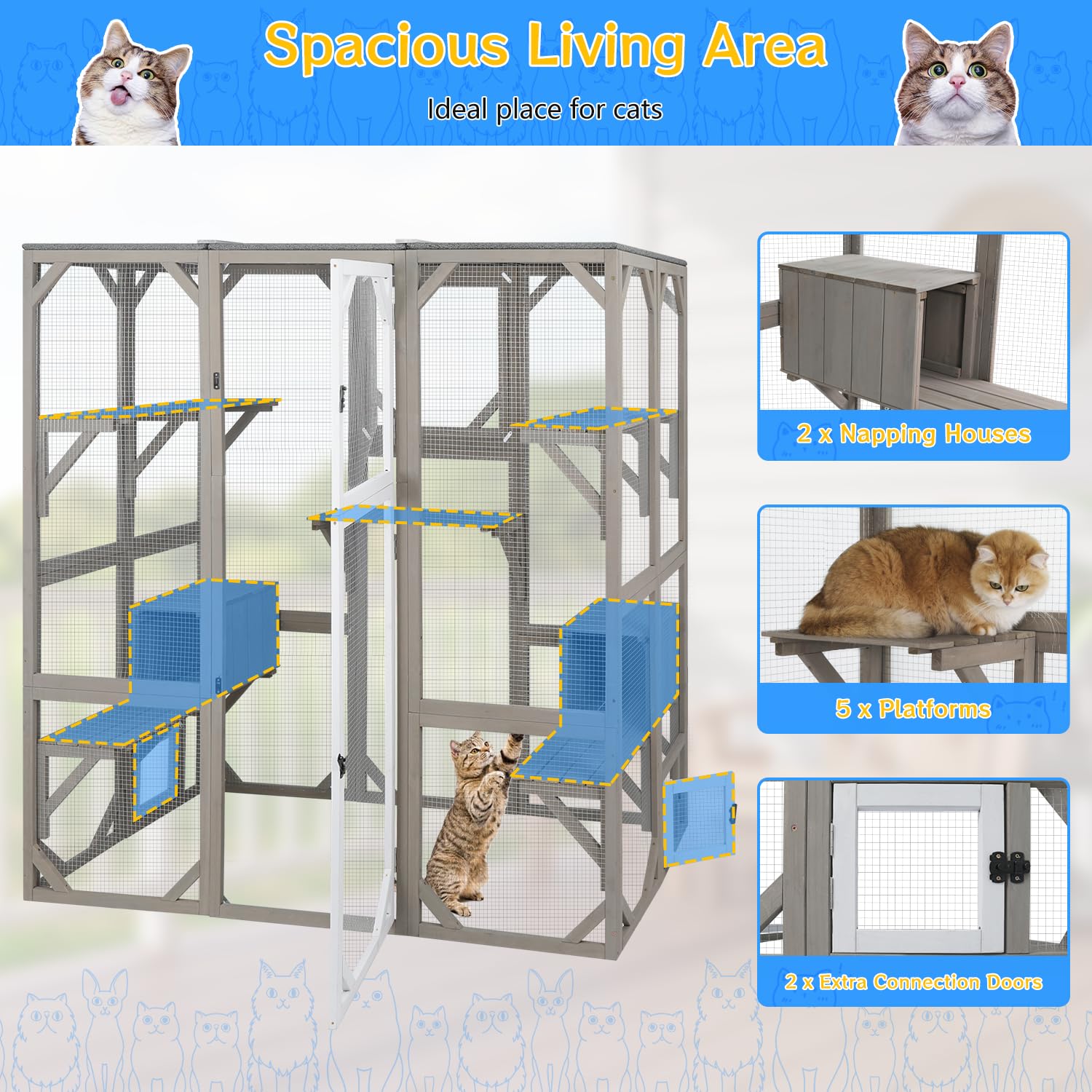 Ketive Catio Outdoor Cat Enclosure Cat House, Cat Cage Condo Indoor Playpen Kitty House Shelter With Multi Platforms, Waterproof