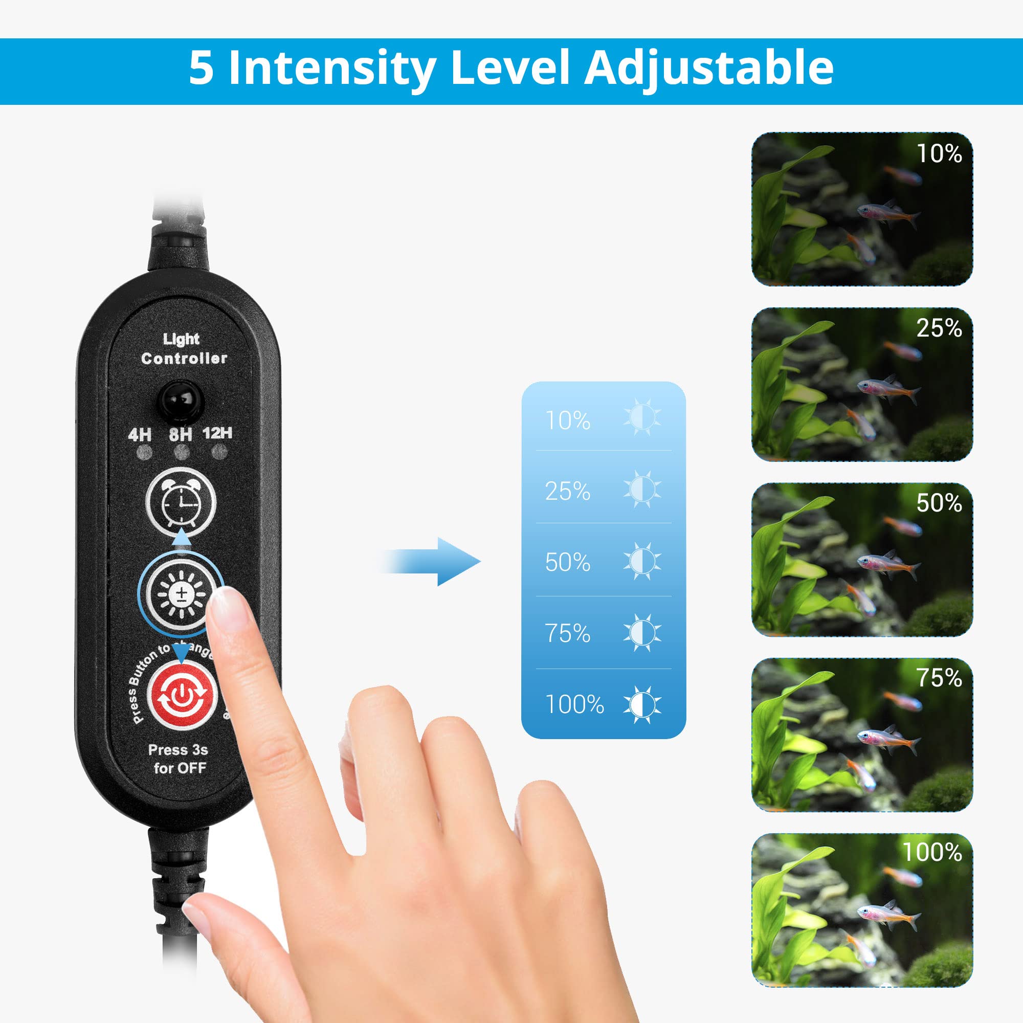 Nicrew Submersible Rgb Aquarium Light, Underwater Fish Tank Light With Timer Function, Multicolor Led Light With Remote Controller, 19 Inches