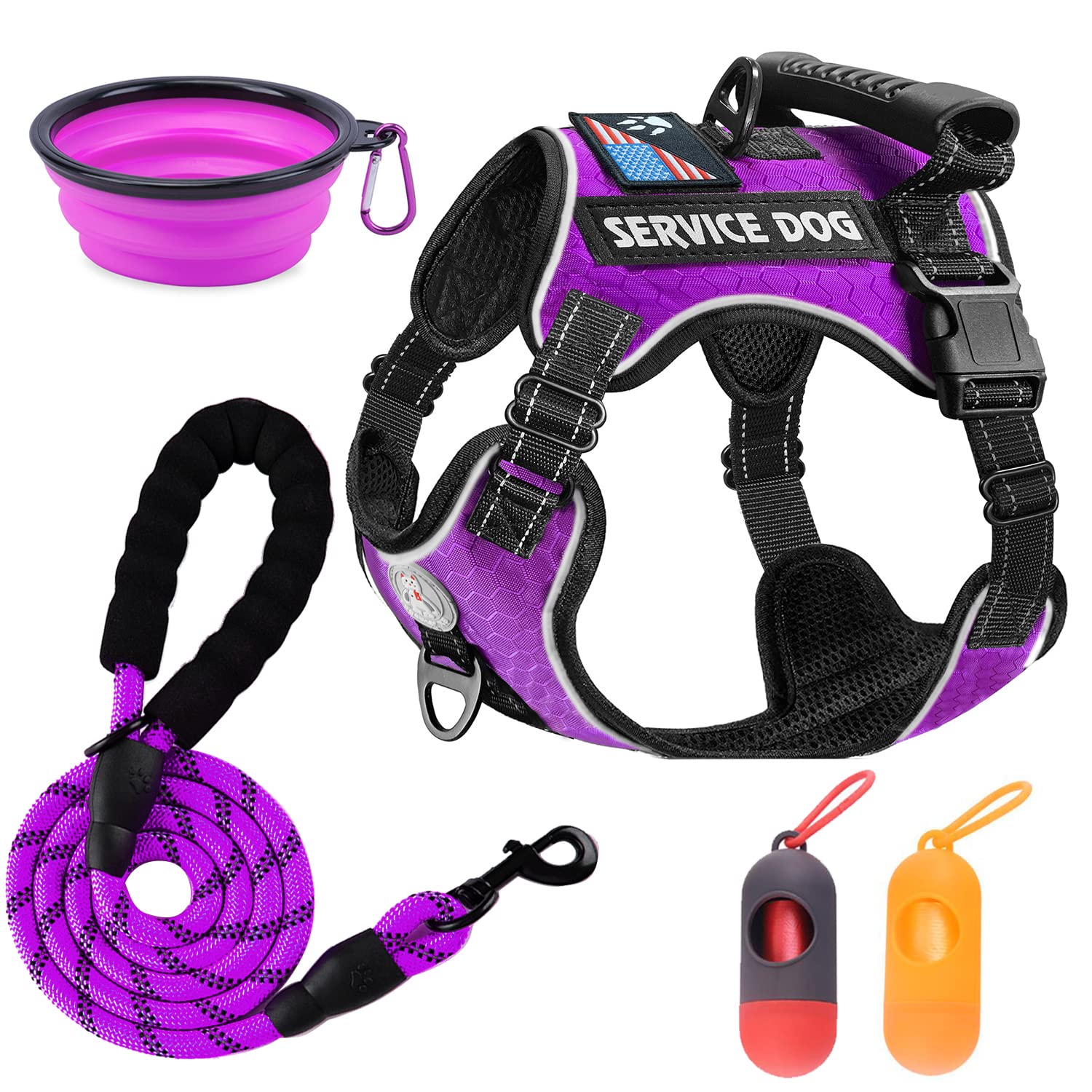 Cymiler Service Dog Vest,No-Pull Dog Harness And Leash Set,Adjustable Oxford Reflective Service Dog Vest Harness With Handle For Outdoor Walking Training,Easy Control For Small Medium Large Dogs