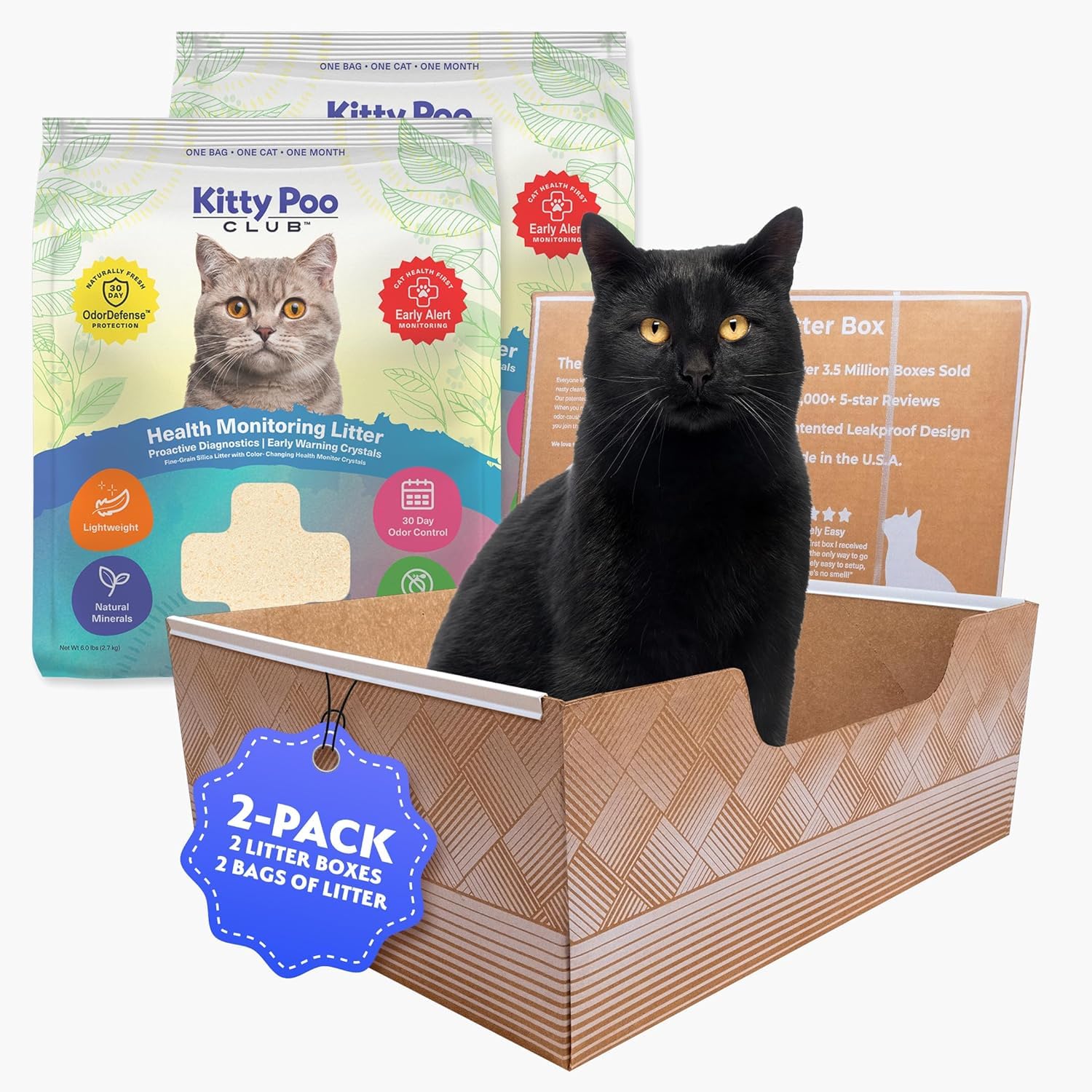 Kitty Poo Club Health Indicating Cat Litter 2-Bag Non-Clumping Lightweight With Disposable 2-Pack Cat Litter Box | Non Clumping,
