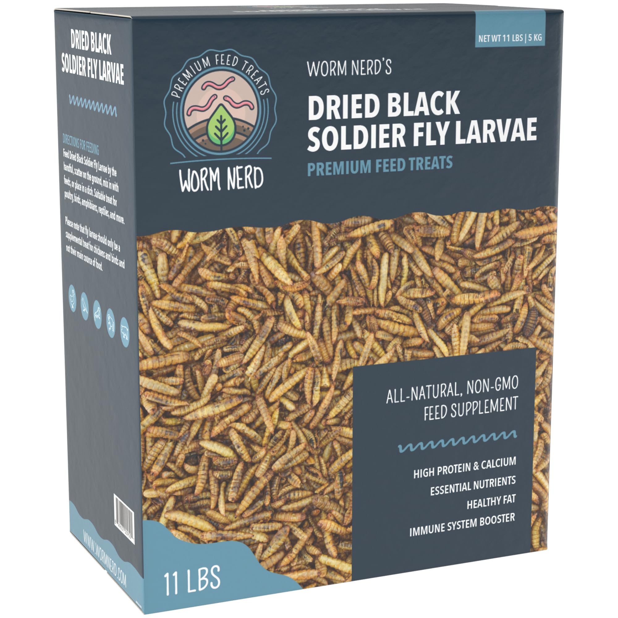 Worm Nerd WN64 11LB Dried Black Soldier Fly Larvae Non-GMO High Protein and Calcium Treat for Chickens, Birds, Reptiles, Amphibi