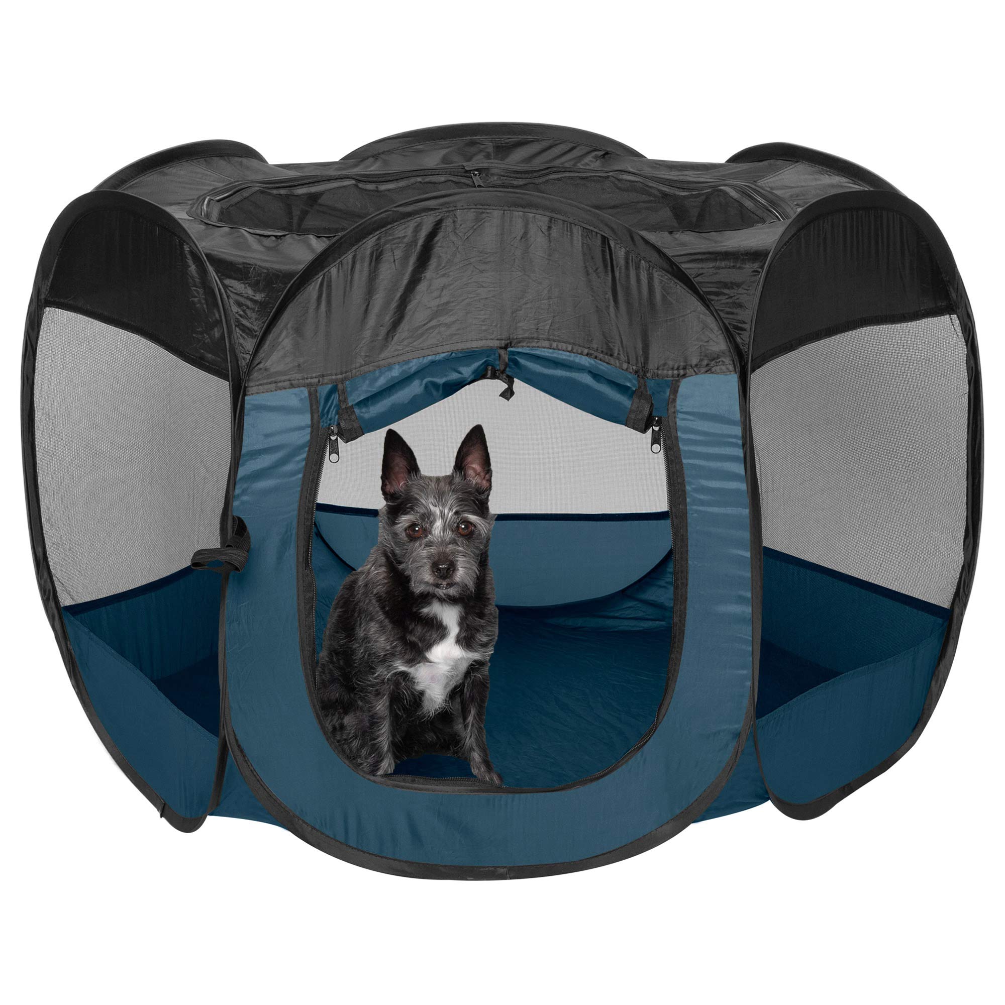Furhaven Portable Dog Playpen Cat Tent, Pet Playground/Kennel Foldable Indoor Outdoor Zippered Puppy Crate - Sailor Blue, Small