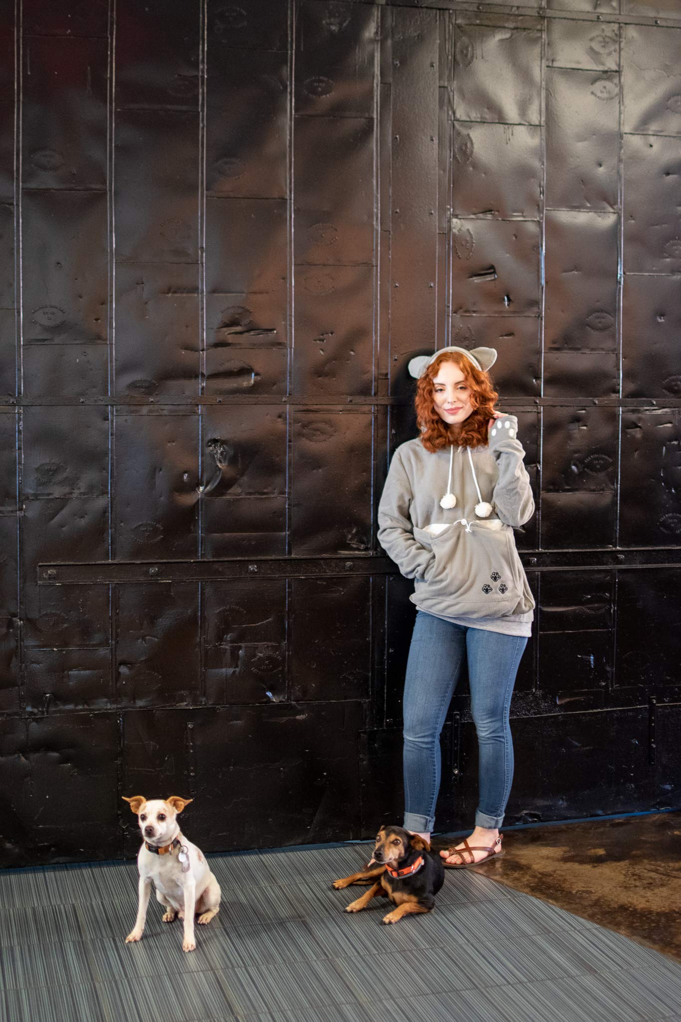 Unisex Big Pouch Hoodie Long Sleeve Pet Dog Holder Carrier Sweatshirt (X-Large, Grey-Fleece)