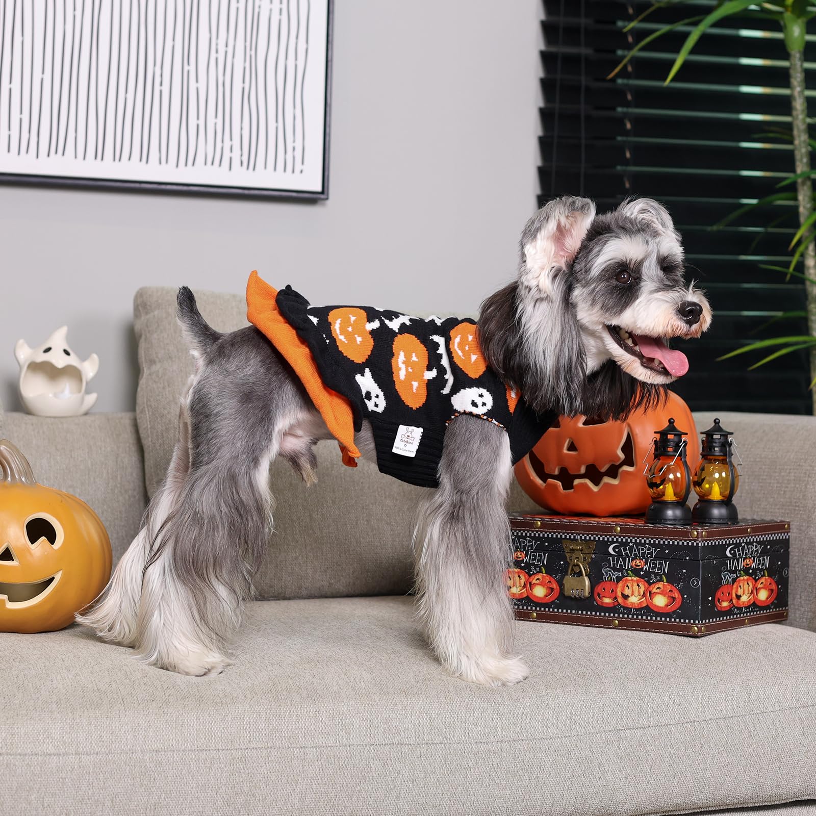 Cutebone Halloween Dog Sweater Dress For Small Dogs Girl, Pumpkin Dog Costume For Medium Large Dogs, Pullover Pet Winter Clothes